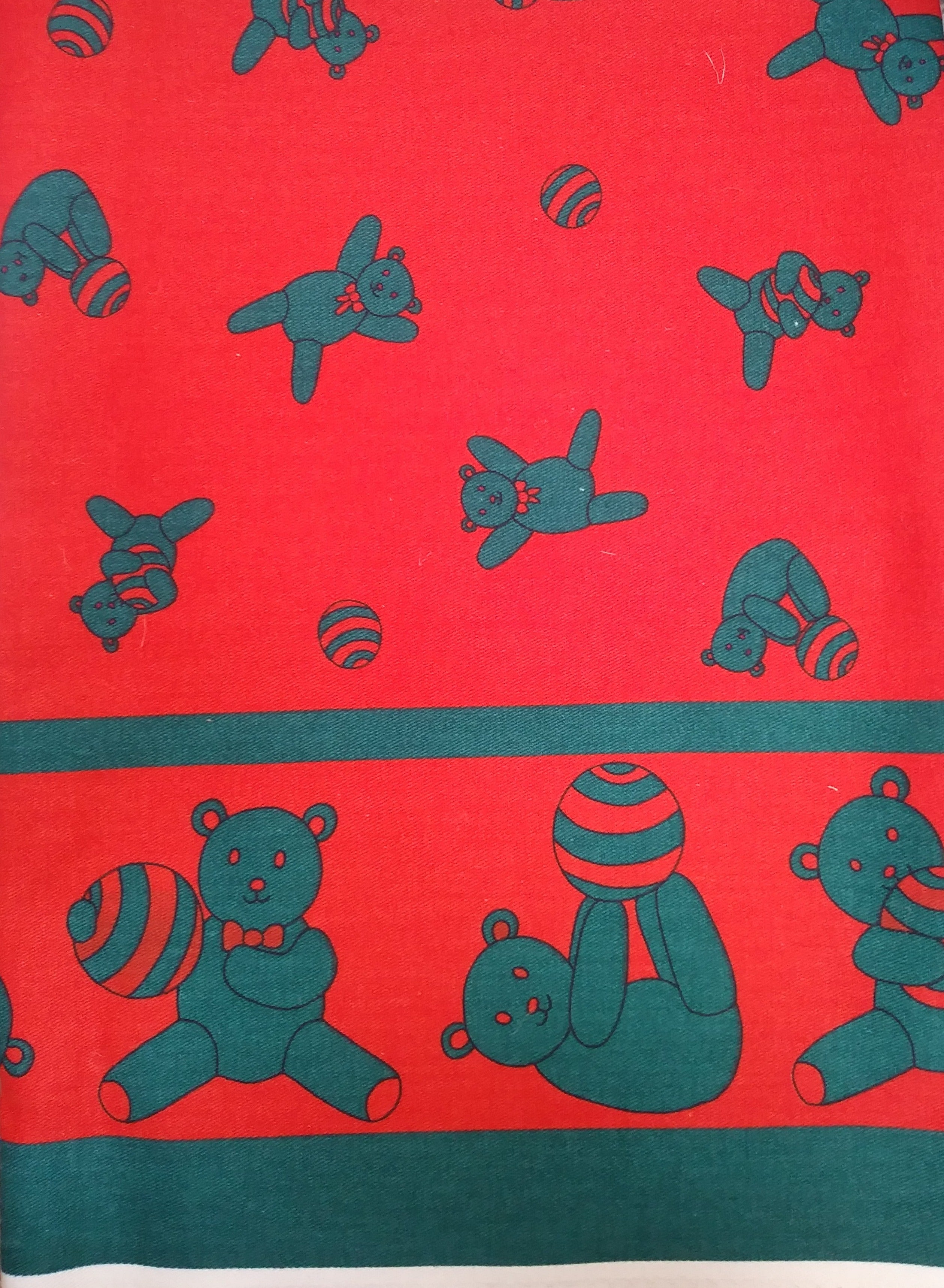Remnant - 1m - Red/Green Teddy Fabric - Cotton Twill