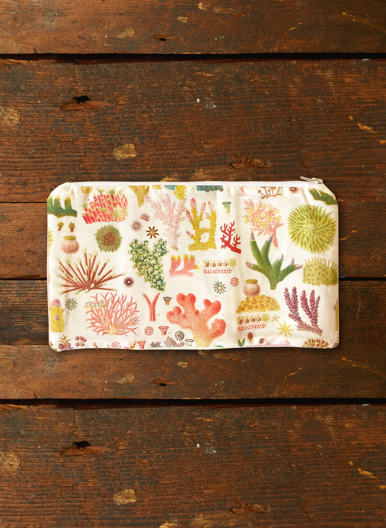 Zip Pouch- Medium - Cream Coral Reef