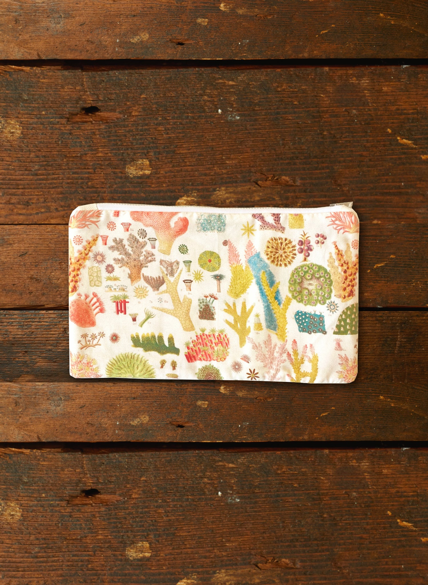 Zip Pouch- Medium - Cream Coral Reef