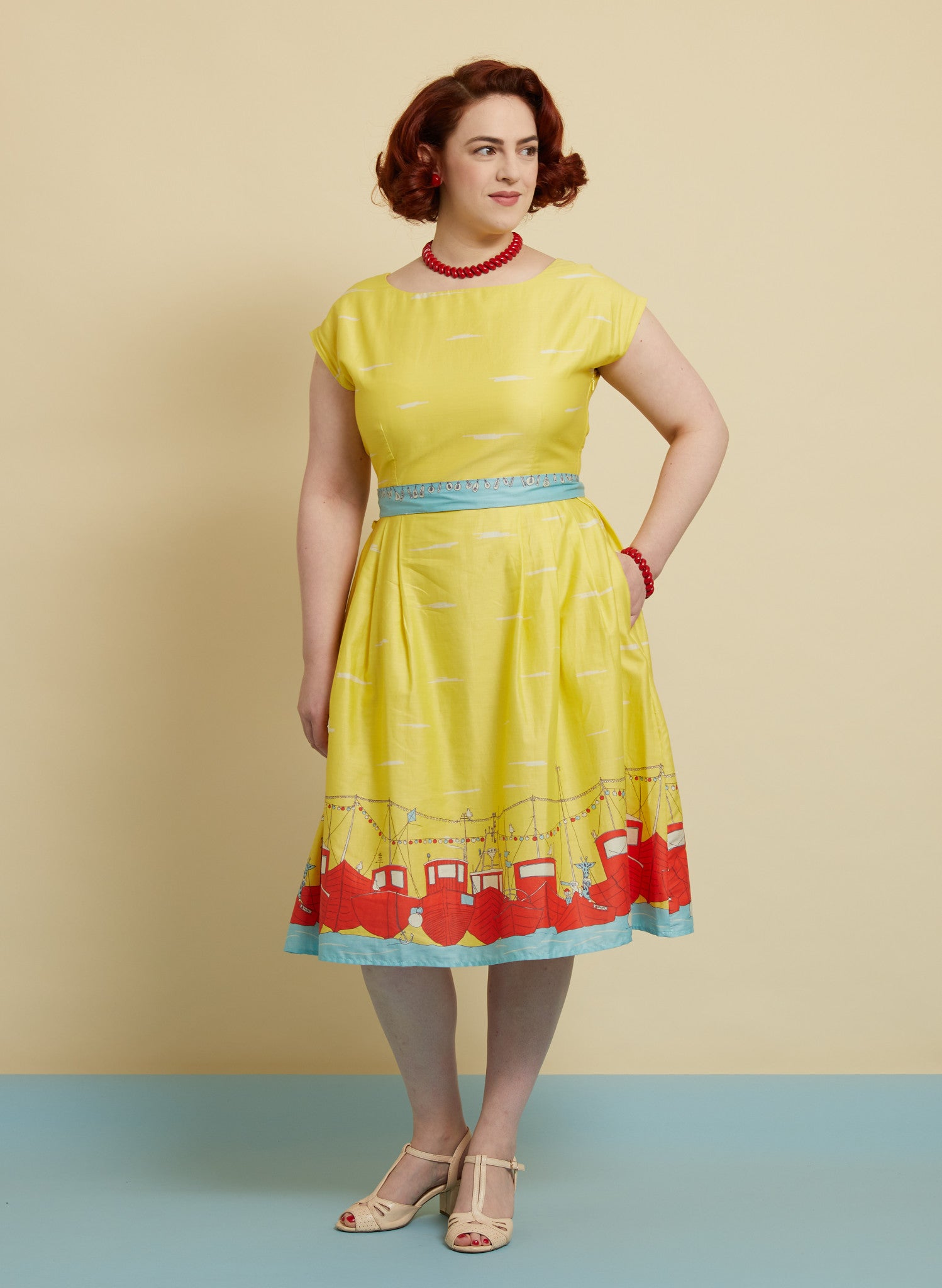 Beatrice Dress - Yellow Boats