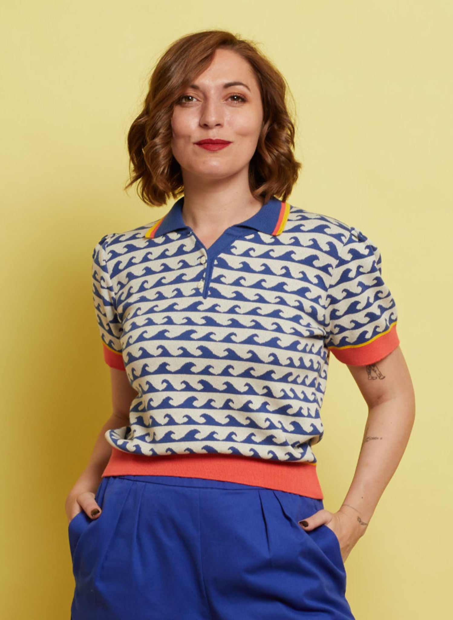Archive Sale - Size S - Billie Knitted Cotton Top - Blue Wave