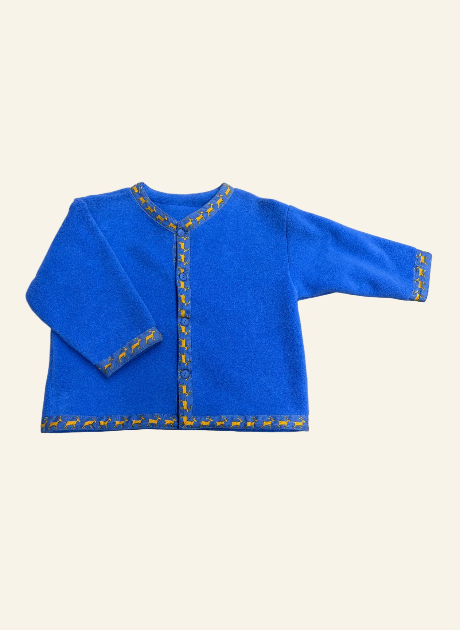 Children's Folk Jacket - French Blue Fleece with Yellow Deer Trim