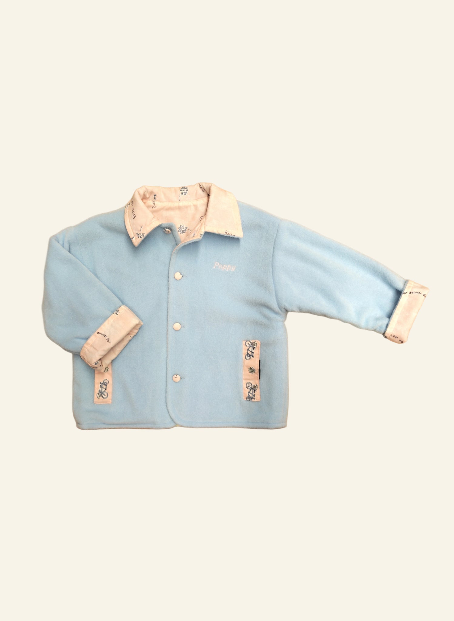 Children's Reversible Jacket - Baby Blue Fleece/Pink Daisy Chain