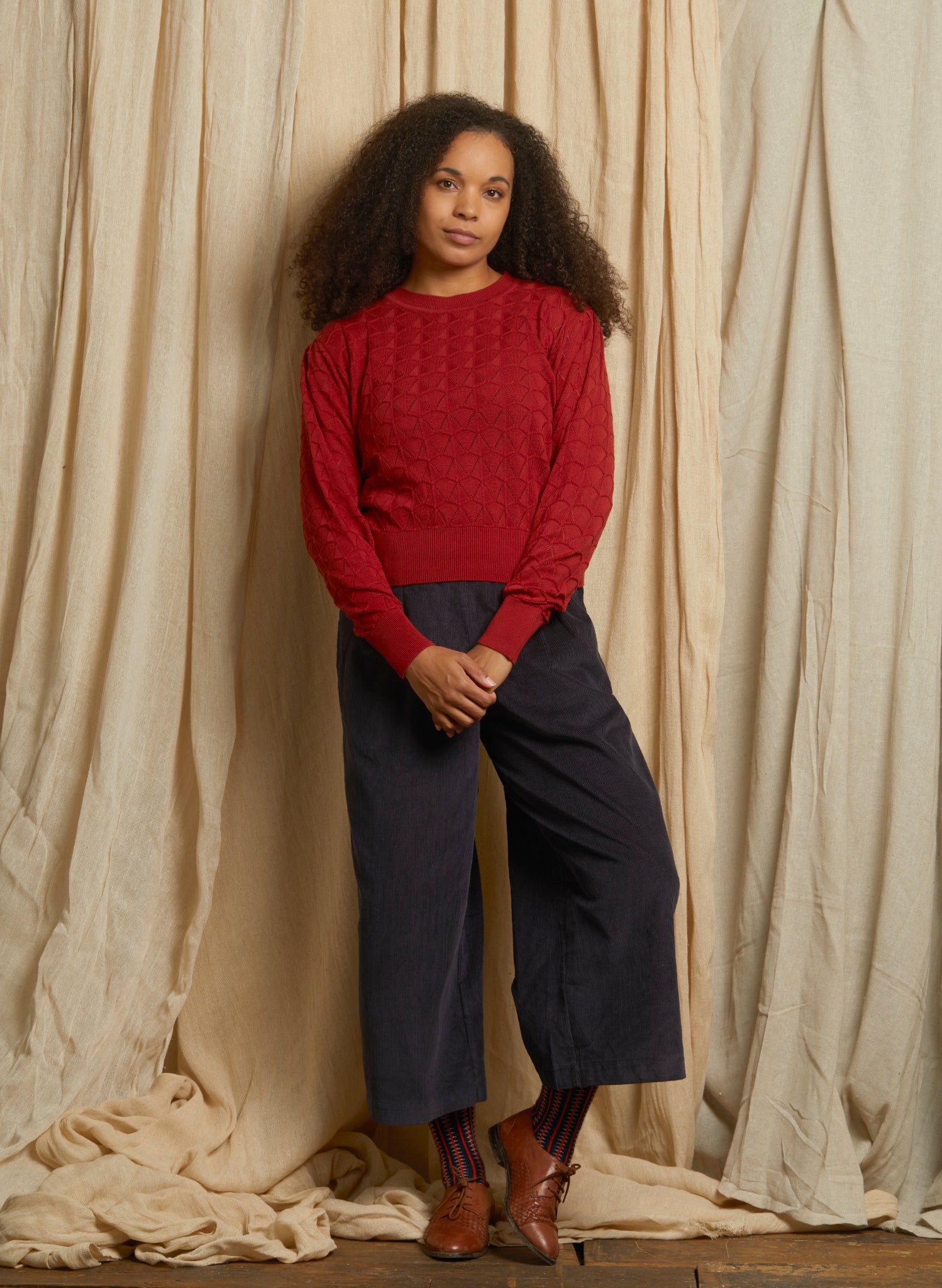 Clara - Rust Pointelle Top