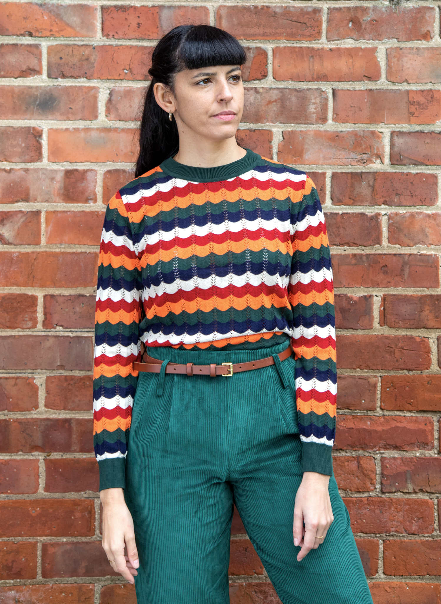 Archive Sale - Size S - Clara - Green Wide Scalloped Knitted Top