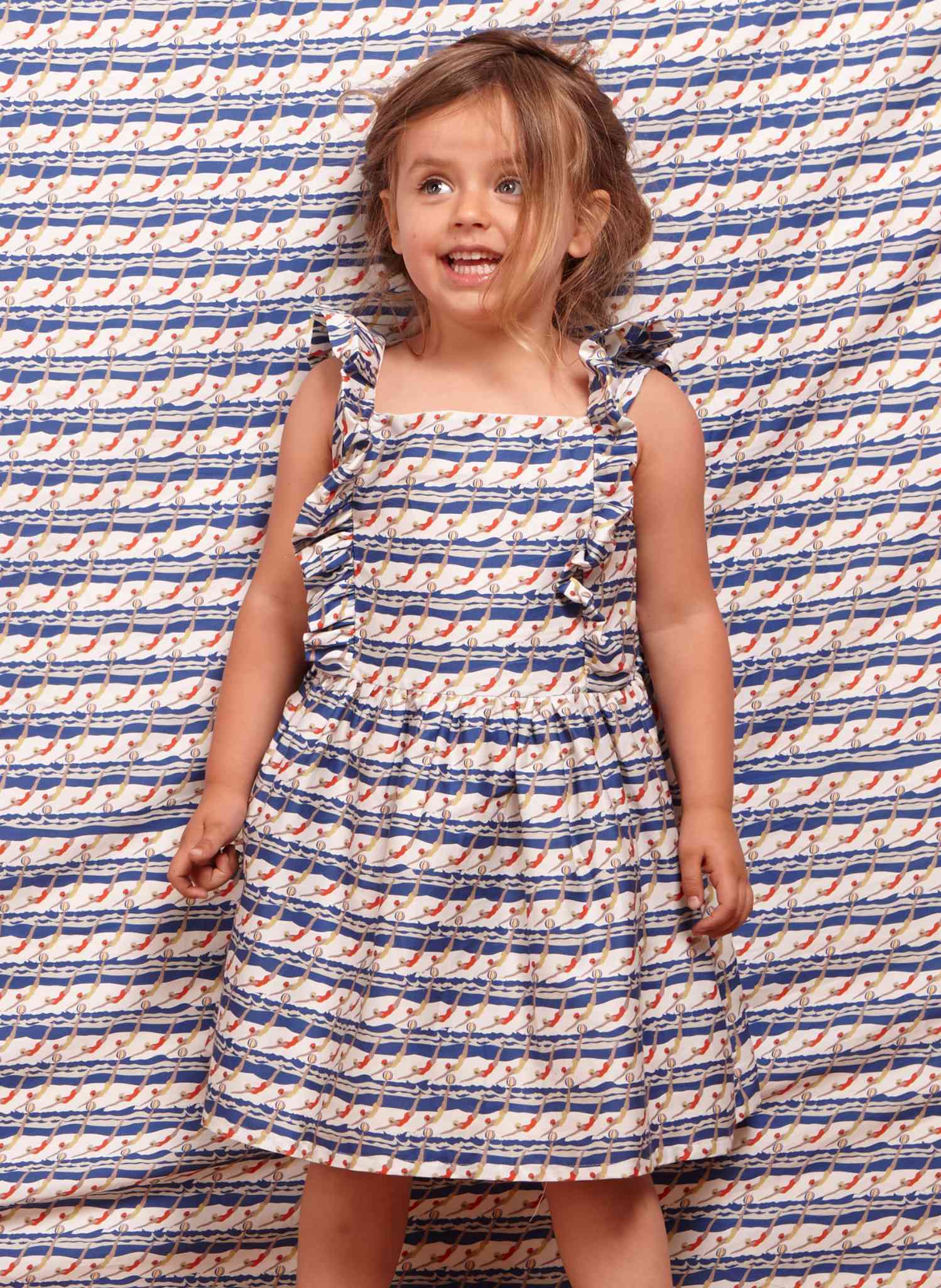 Claudia Children's Dress - Royal Blue Diver Rows