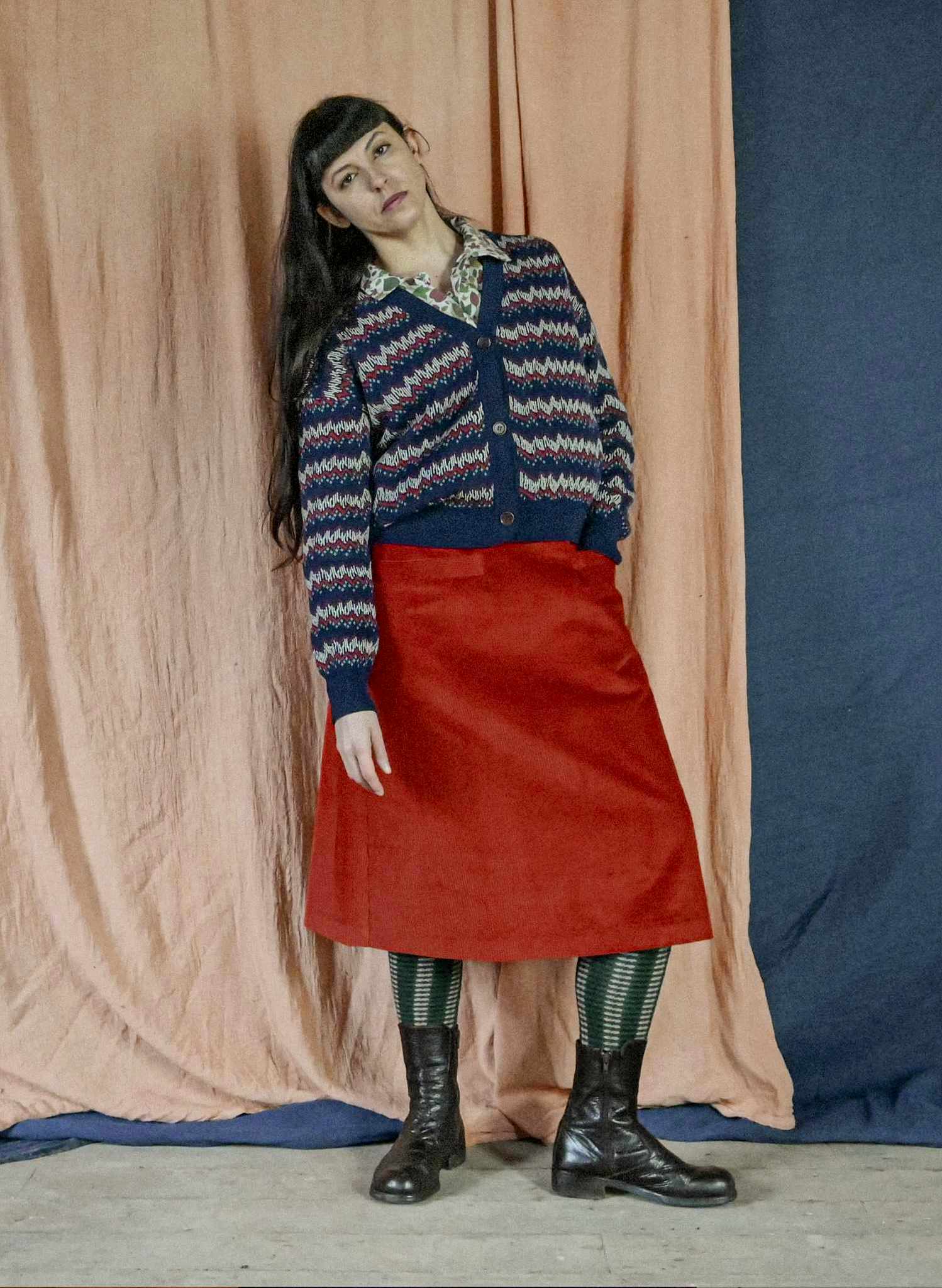 Cora - Rust Corduroy Skirt