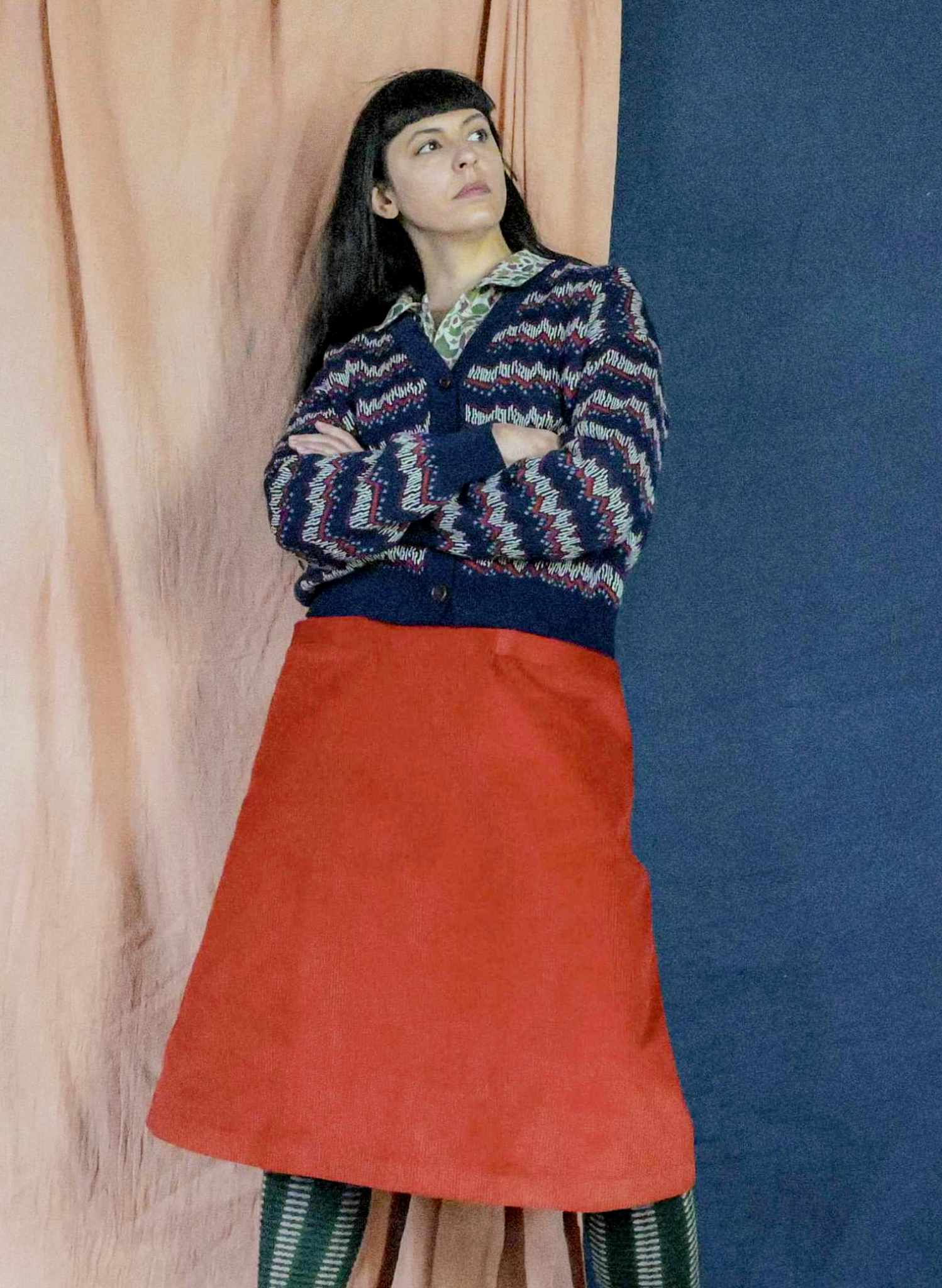 Cora - Rust Corduroy Skirt