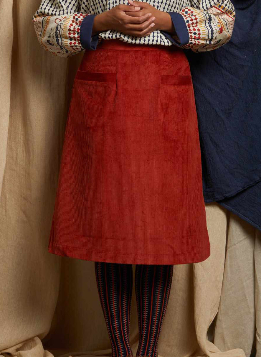 Cora - Rust Corduroy Skirt