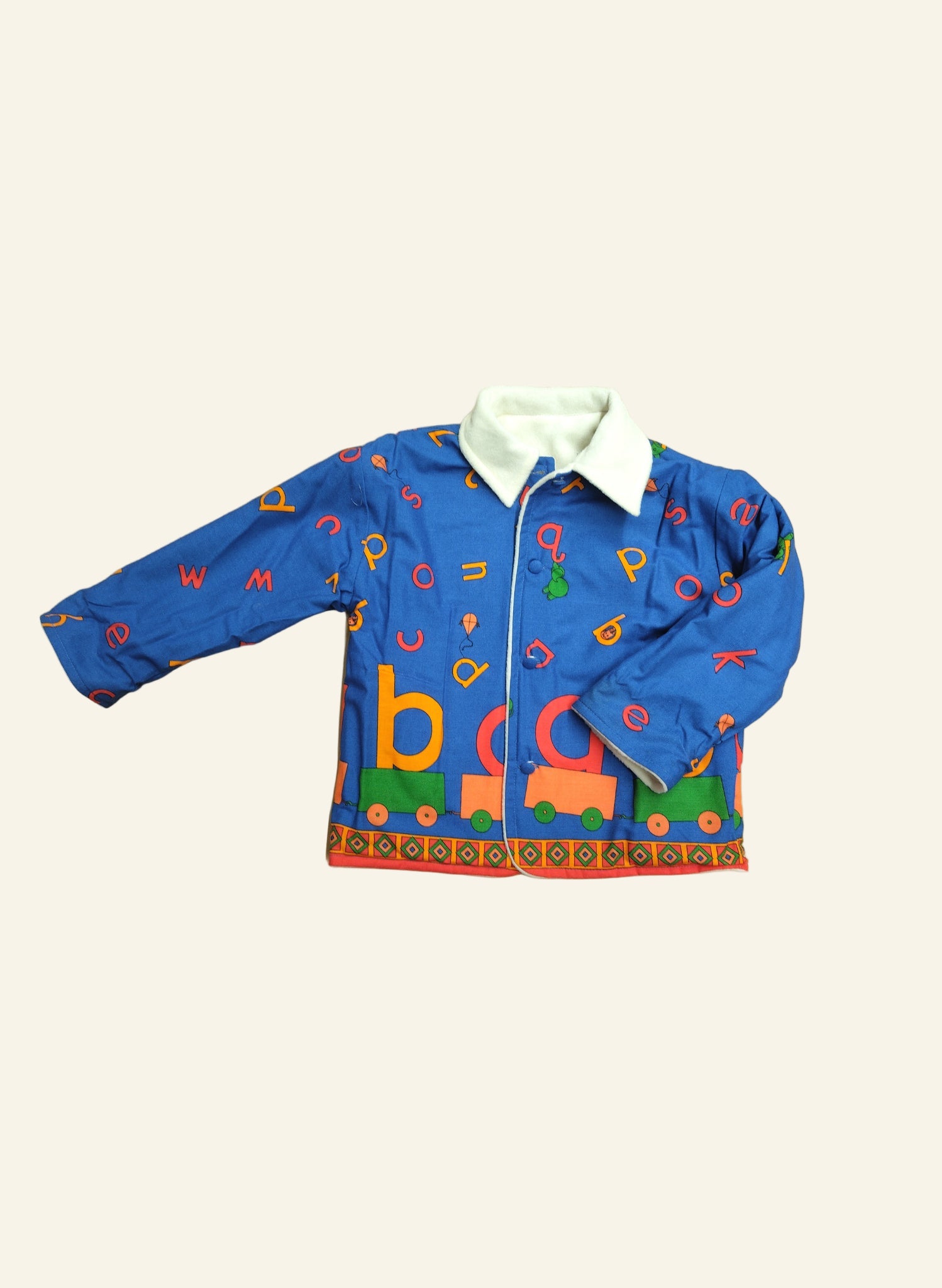 Children's Reversible Jacket - Cream Fleece/Blue ABC