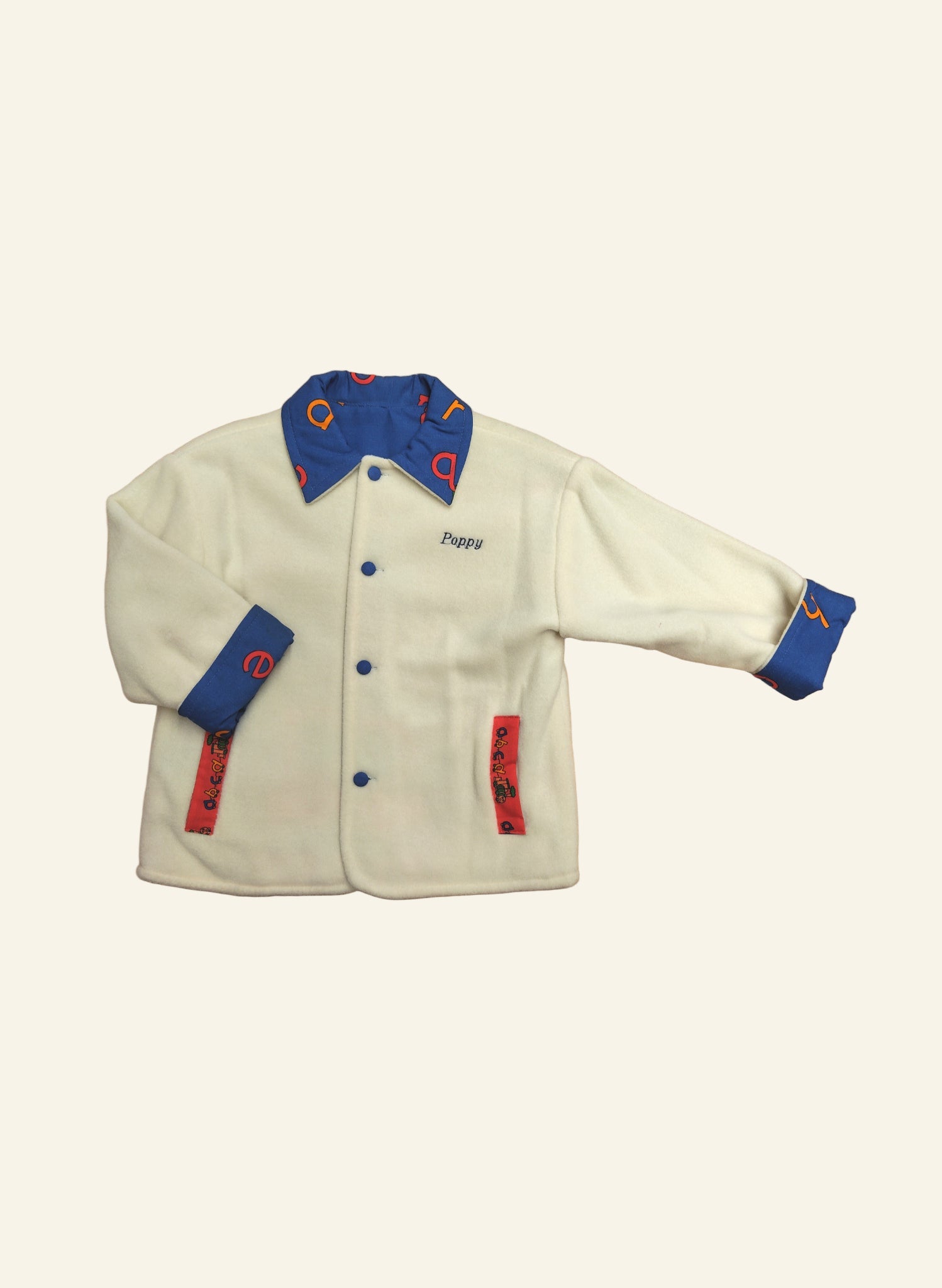 Children's Reversible Jacket - Cream Fleece/Blue ABC