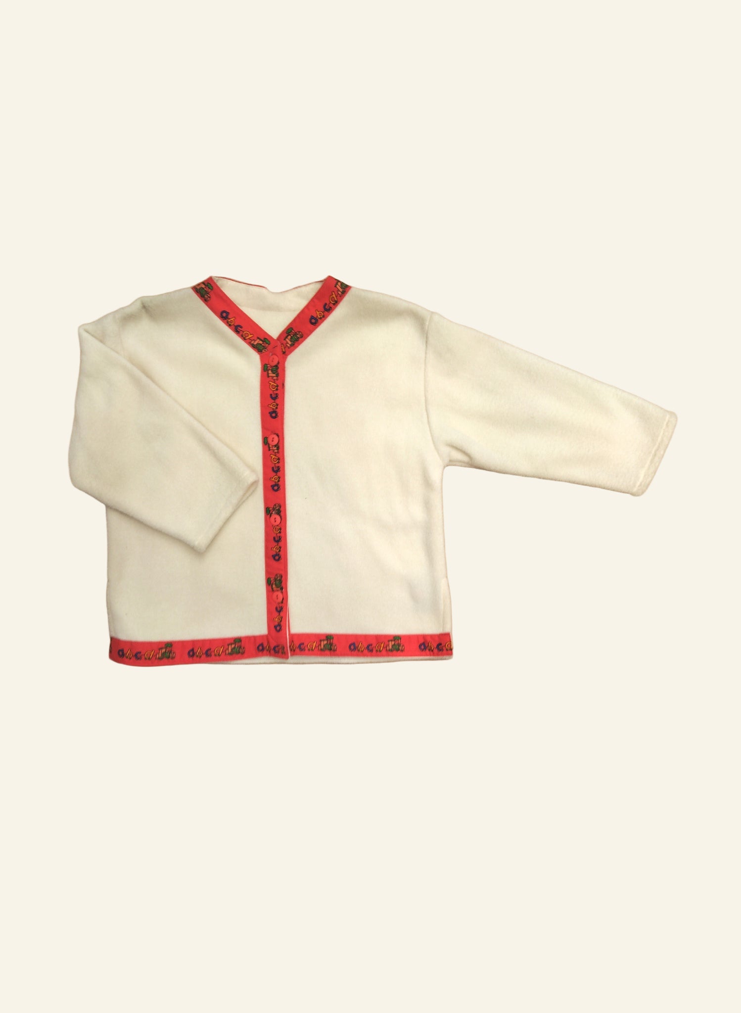 Children's Folk Jacket - Cream Fleece/Red ABC Trim
