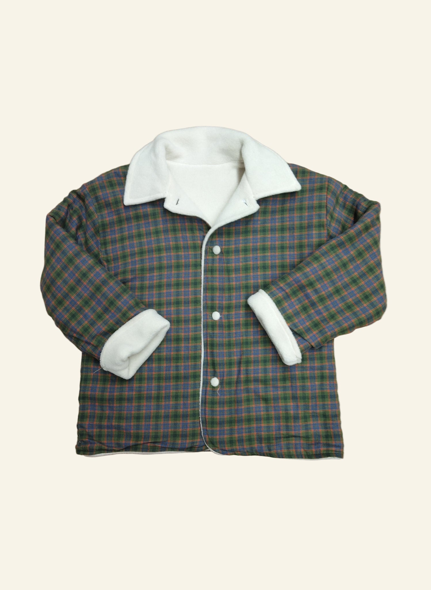 Children's Reversible Jacket - Cream Fleece/Green Tartan
