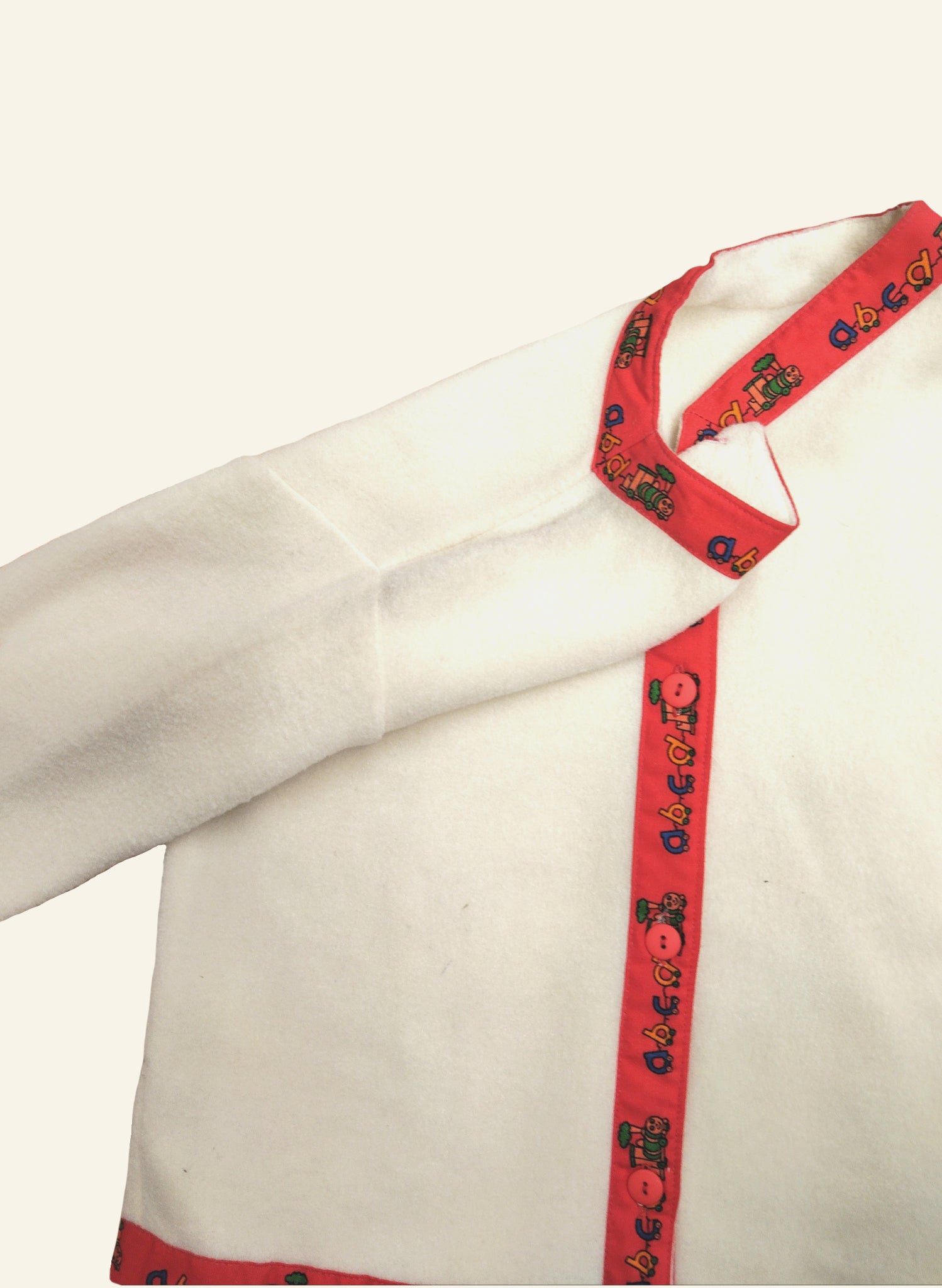 Children's Folk Jacket - Cream Fleece/Red ABC Trim