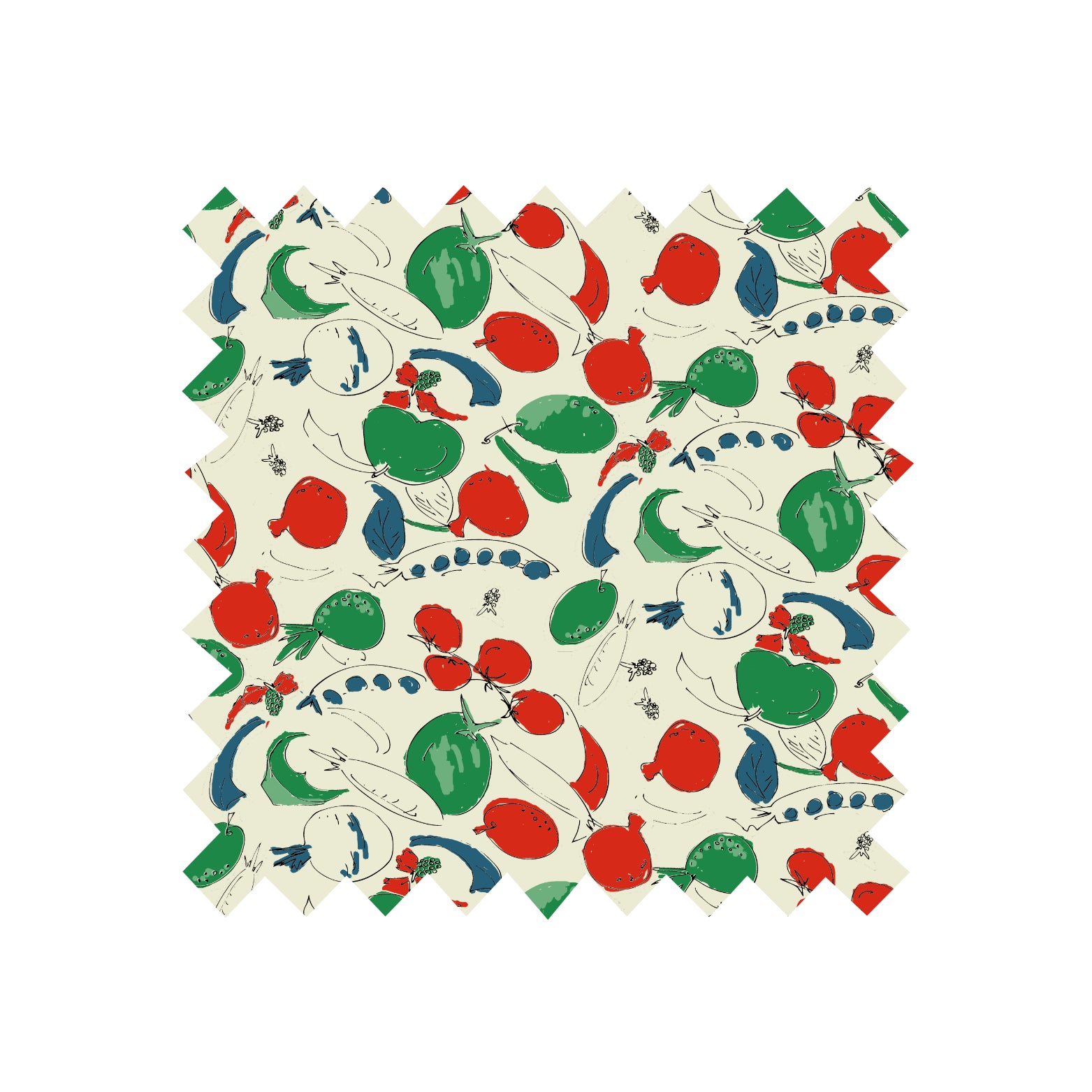 Remnant - 82x40cm - Cream Veggies - Cotton Sateen