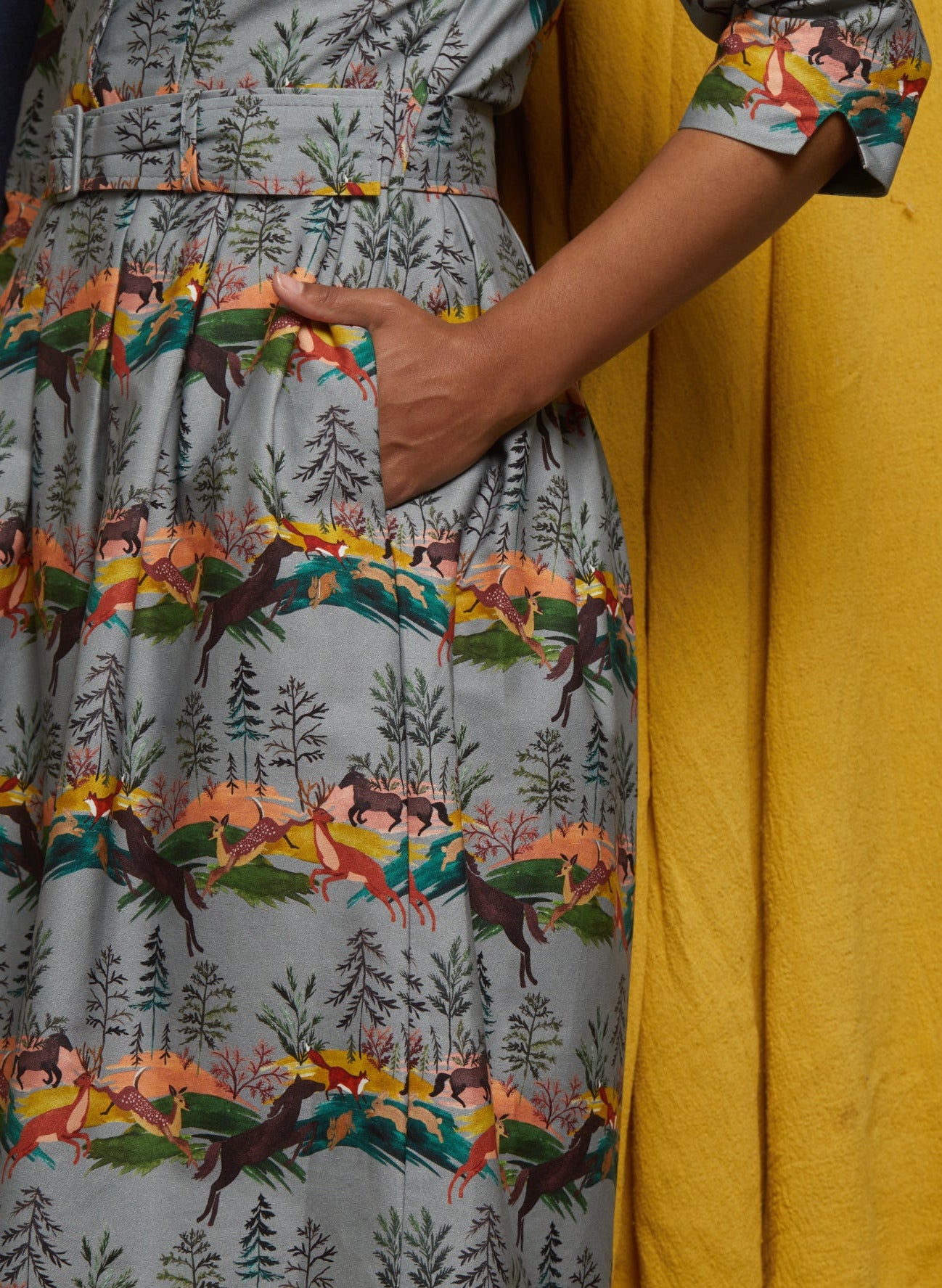 Cynthia - Eggshell Leaping Deer Dress