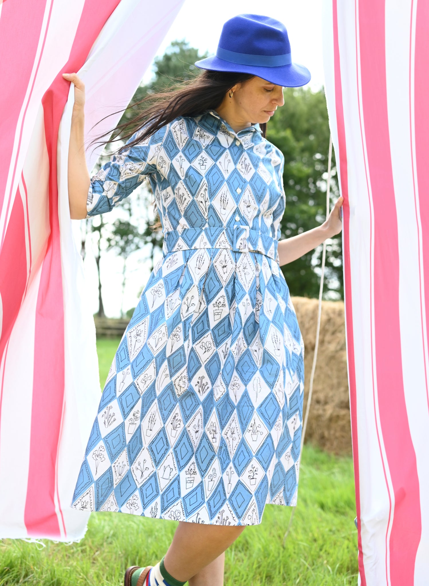 Cynthia - Teal Diamonds Dress