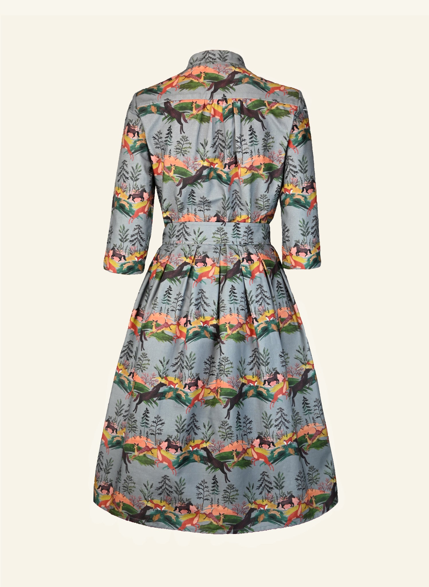 Cynthia - Eggshell Leaping Deer Dress