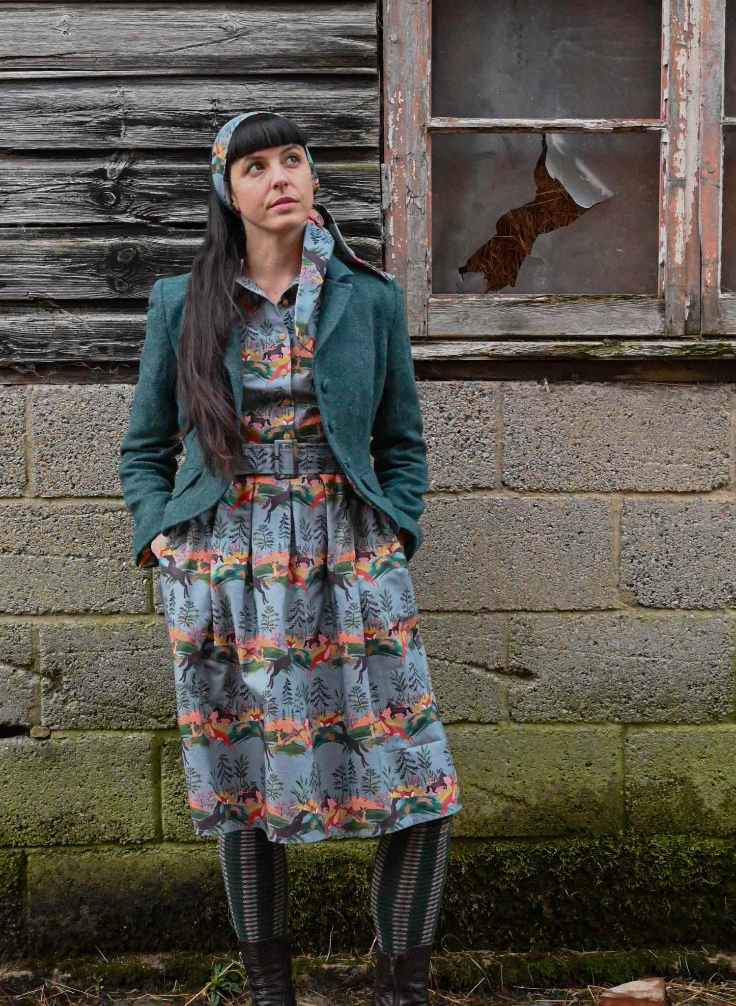 Cynthia - Eggshell Leaping Deer Dress