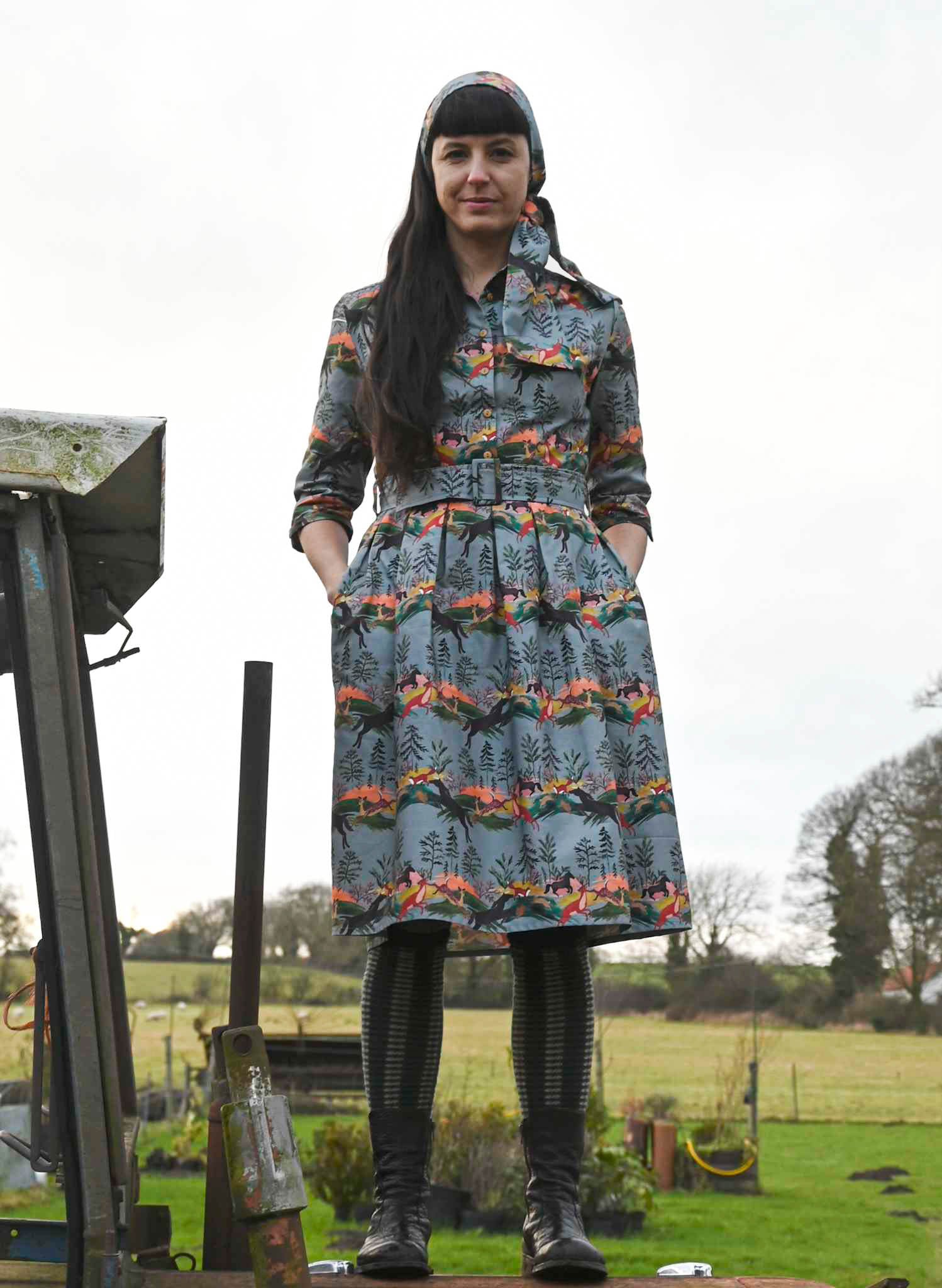 Cynthia - Eggshell Leaping Deer Dress