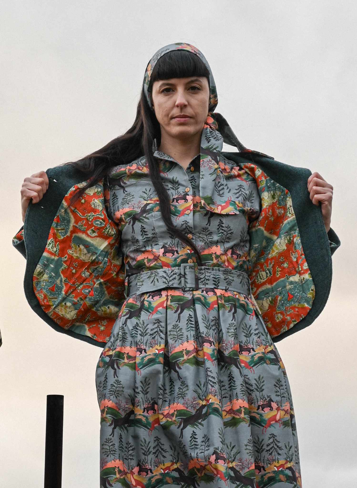 Cynthia - Eggshell Leaping Deer Dress