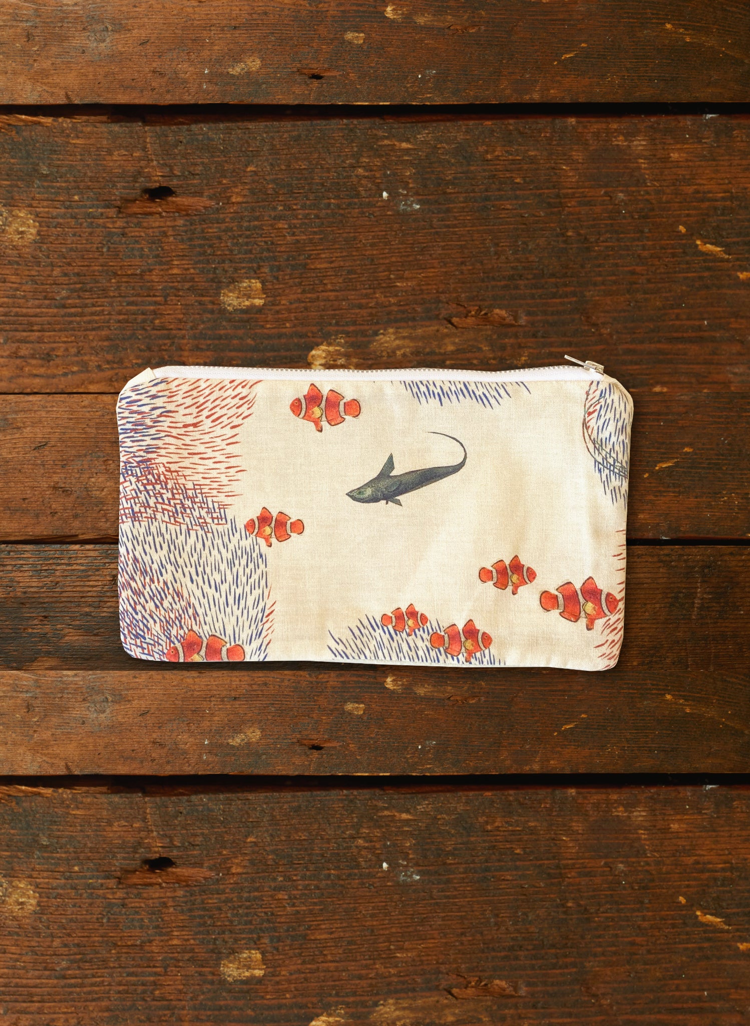 Zip Pouch- Medium - Ivory Coral Migration