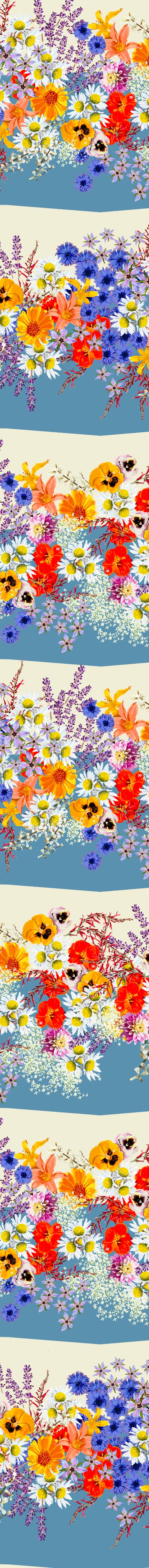 Remnant - 89x142cm - Blue Edible Flowers - Cotton/Linen