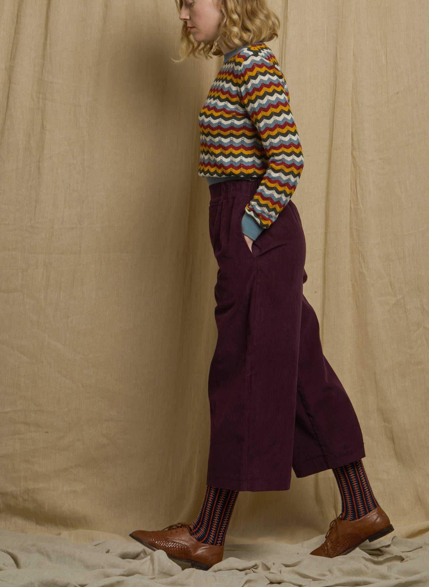 Edith - Plum Needlecord Trousers