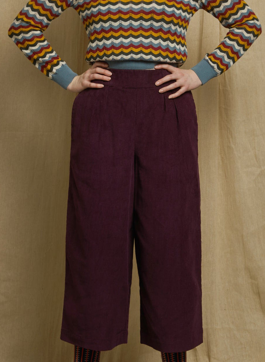 Edith - Plum Needlecord Trousers