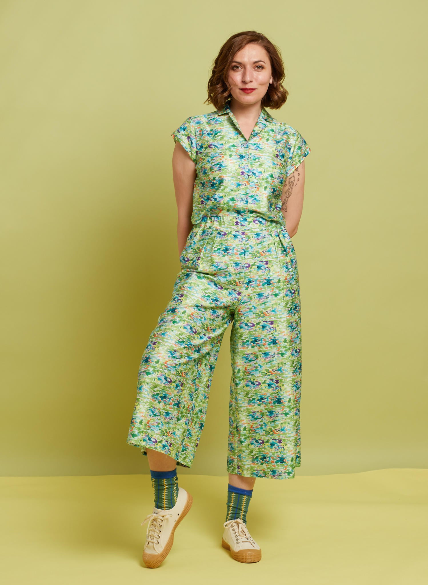 Archive Sale - Edith Culotte Trousers - Green Reflections