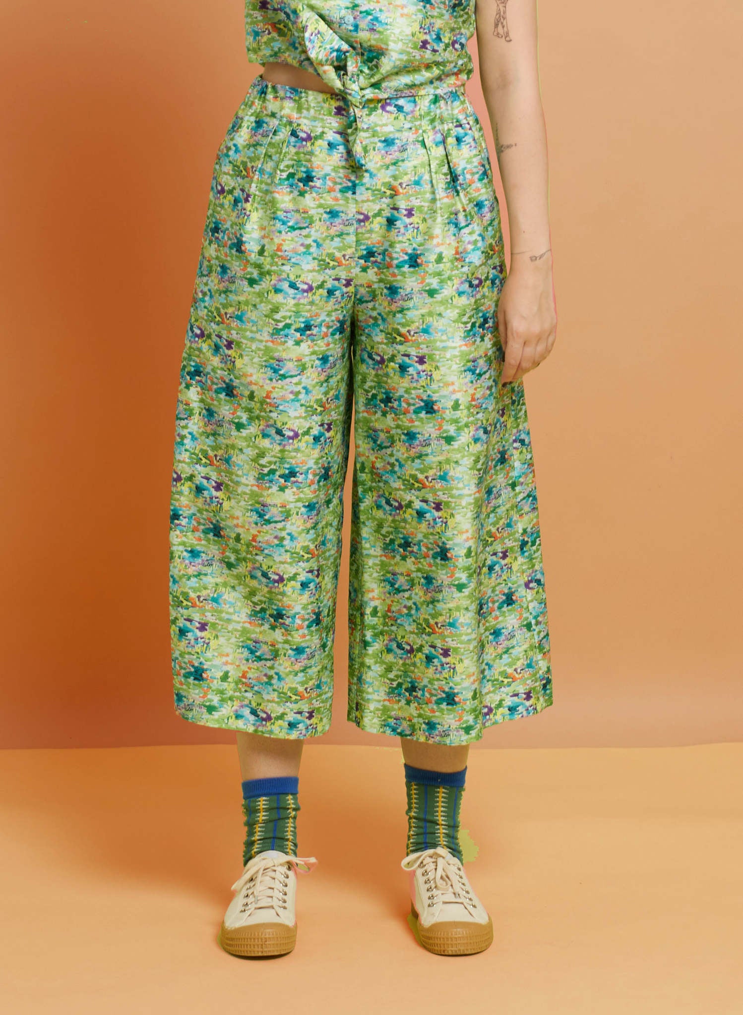 Archive Sale - Edith Culotte Trousers - Green Reflections