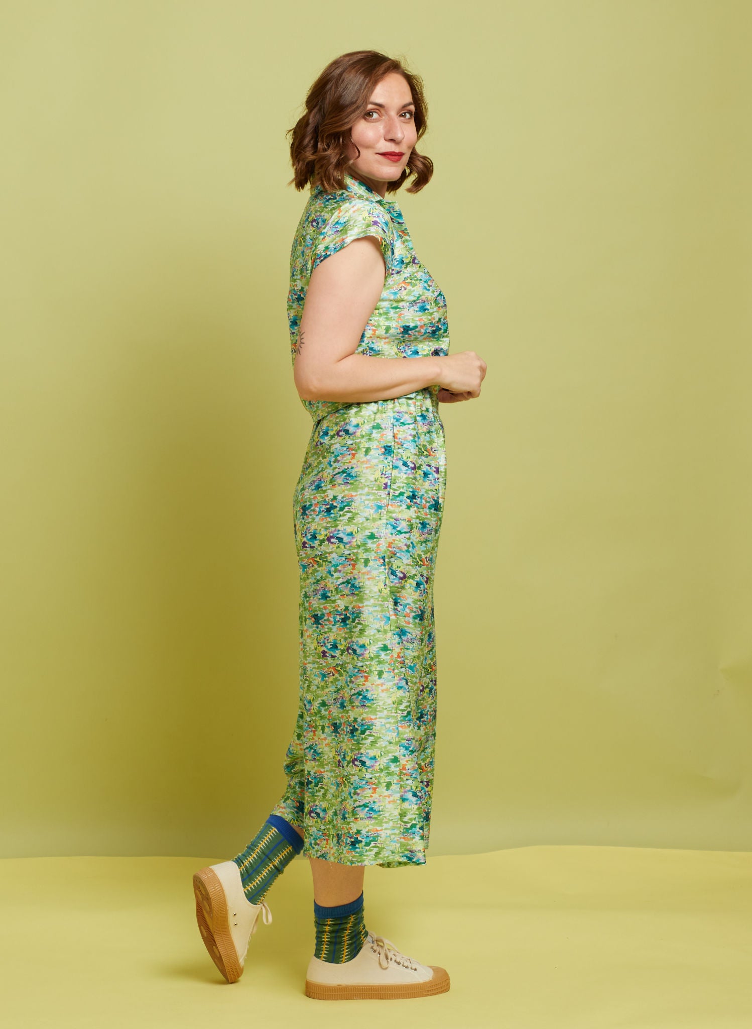 Archive Sale - Edith Culotte Trousers - Green Reflections
