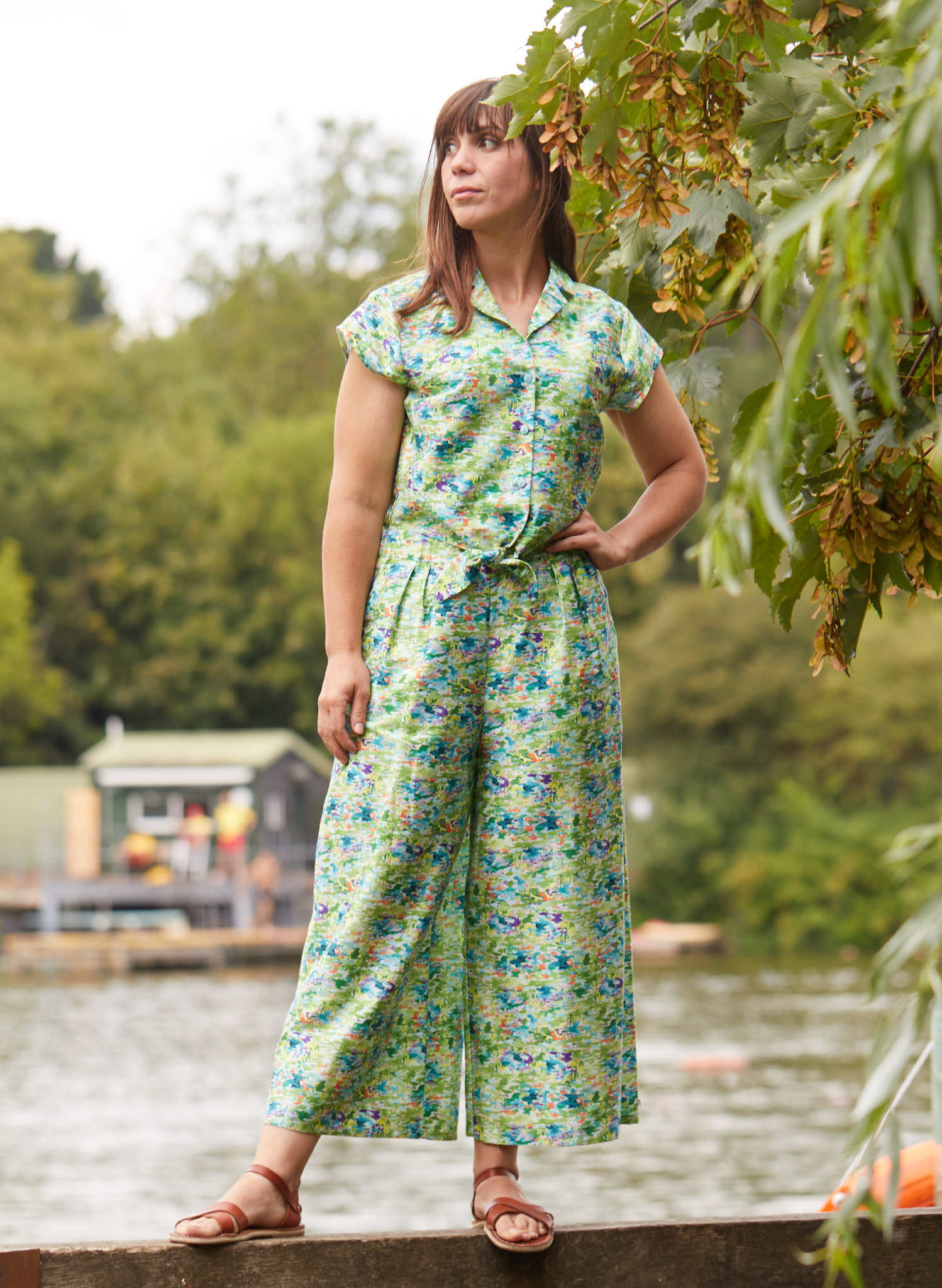 Archive Sale - Edith Culotte Trousers - Green Reflections