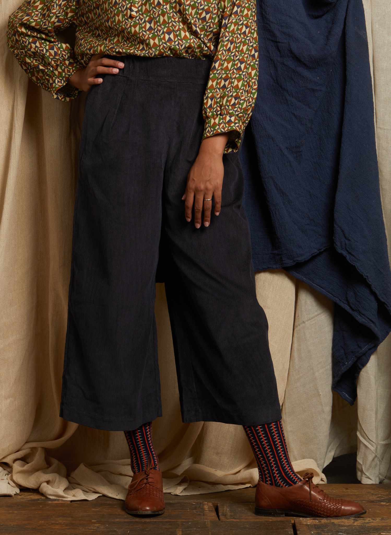 Edith - Petrol Needlecord Trousers