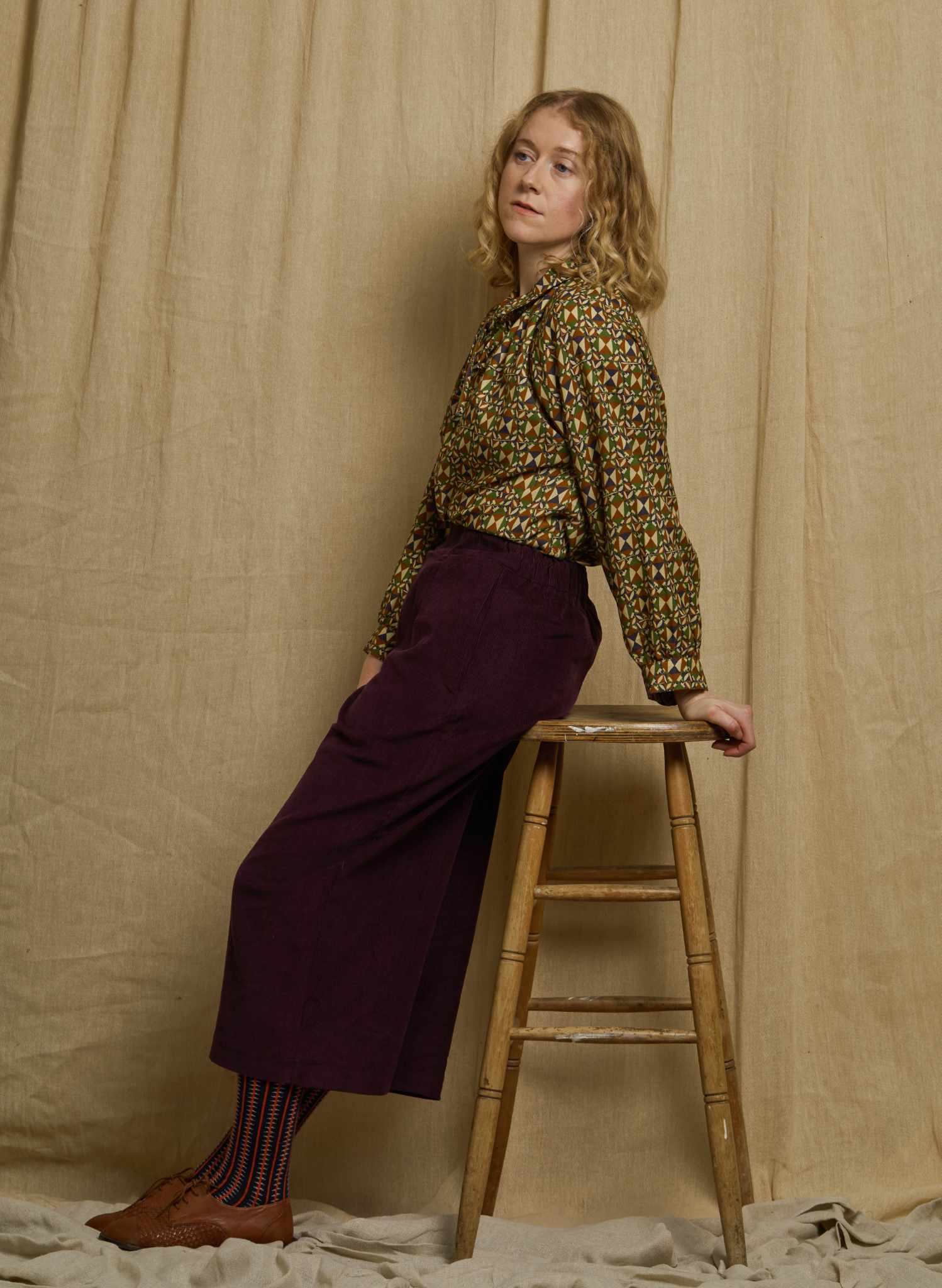 Edith - Plum Needlecord Trousers