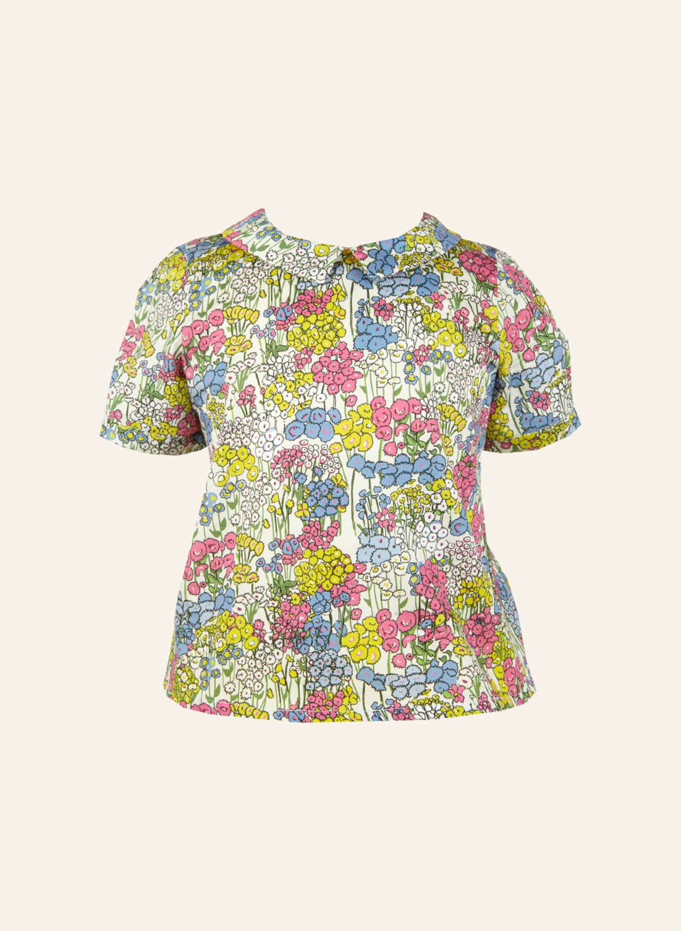 Edna Girl's Blouse - Cream Flower Garden