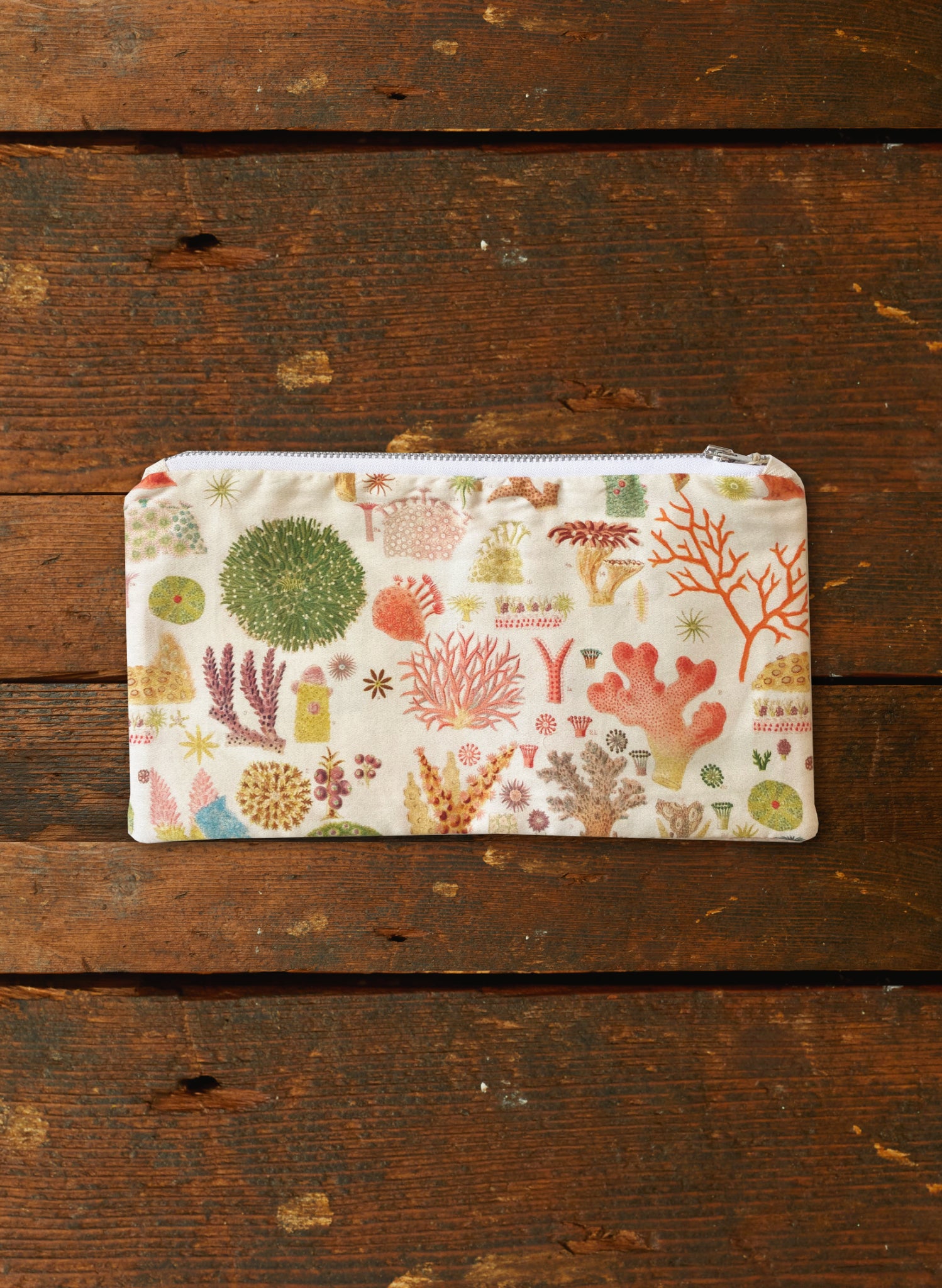 Zip Pouch- Medium - Cream Coral Reef
