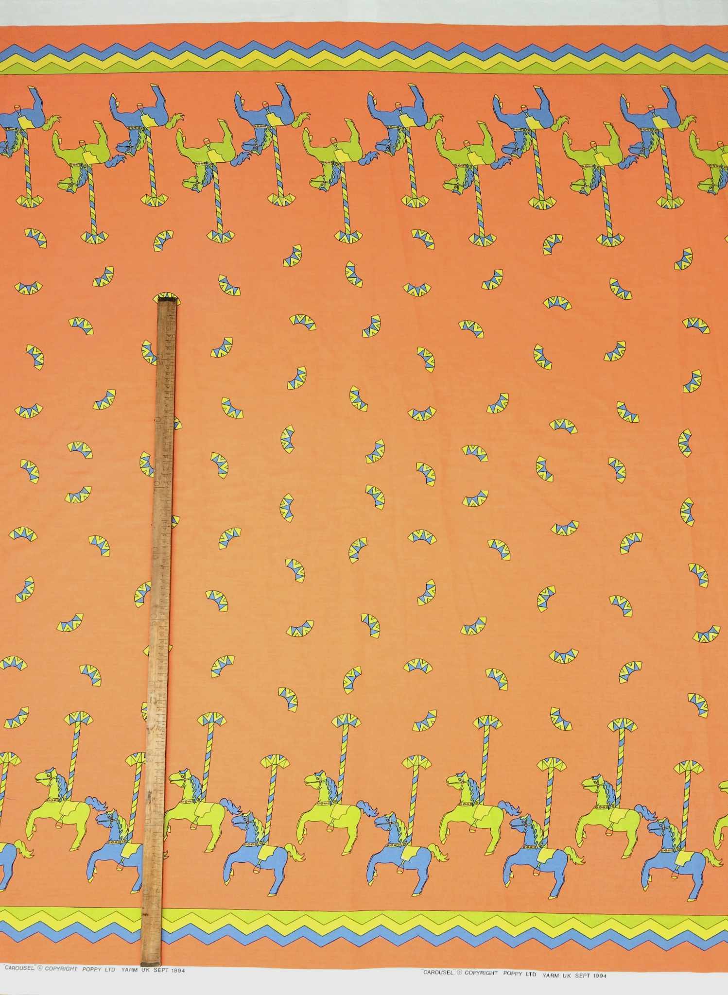 Remnant - 2.5m - Orange Carousel Print Fabric - Cotton