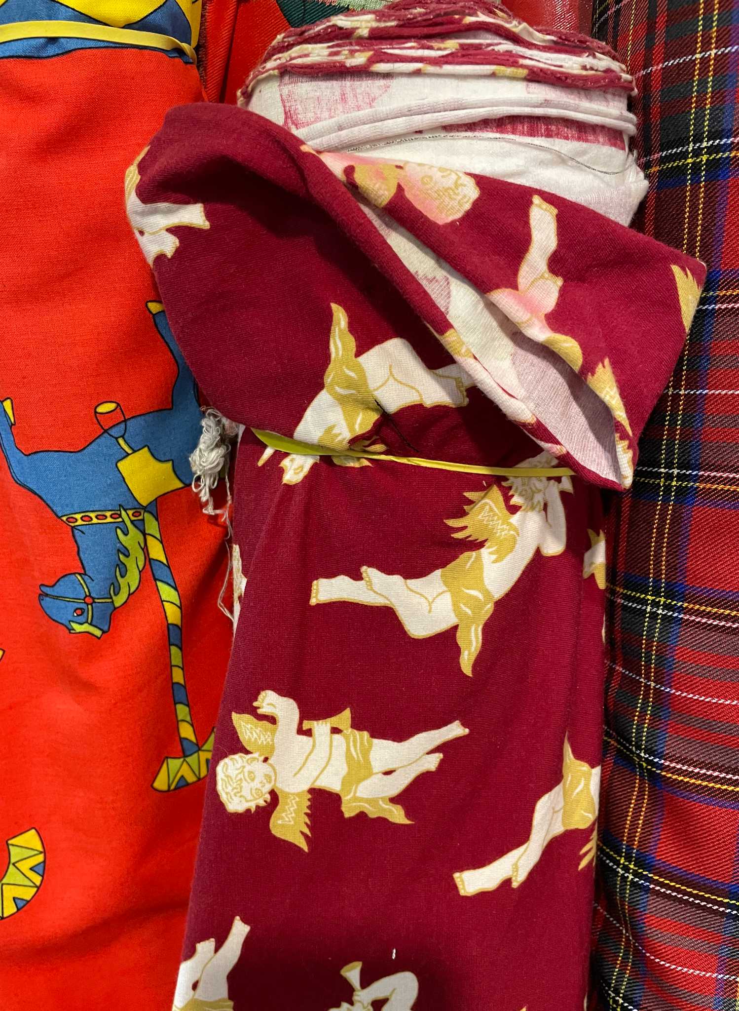 Ruby Red Cherubs Fabric - 100% Cotton Jersey