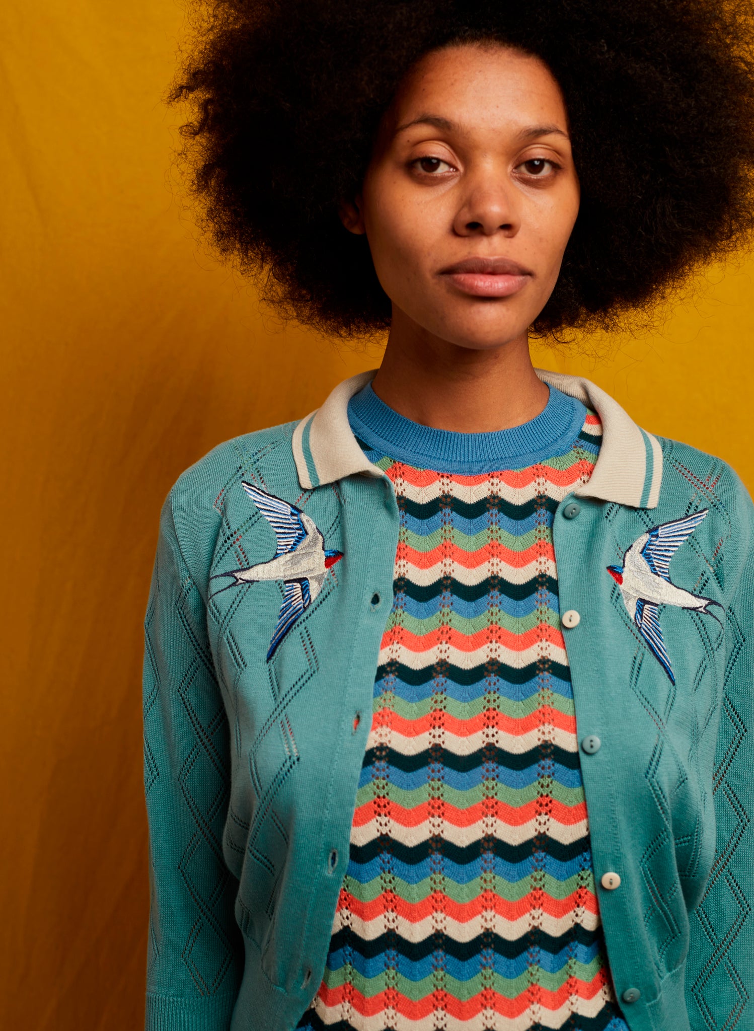 Fern Cardigan - Mineral Blue Swallows