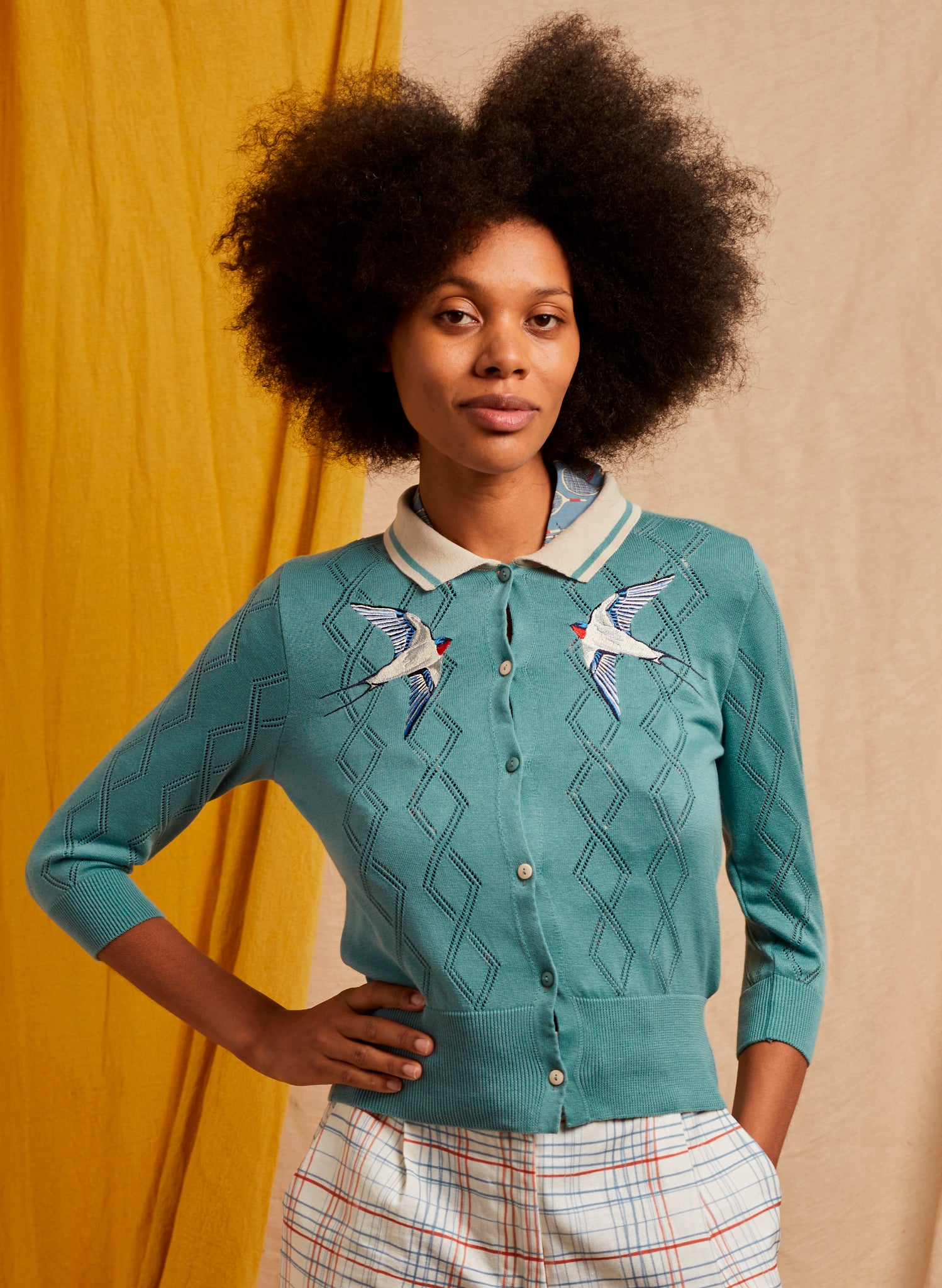 Fern Cardigan - Mineral Blue Swallows