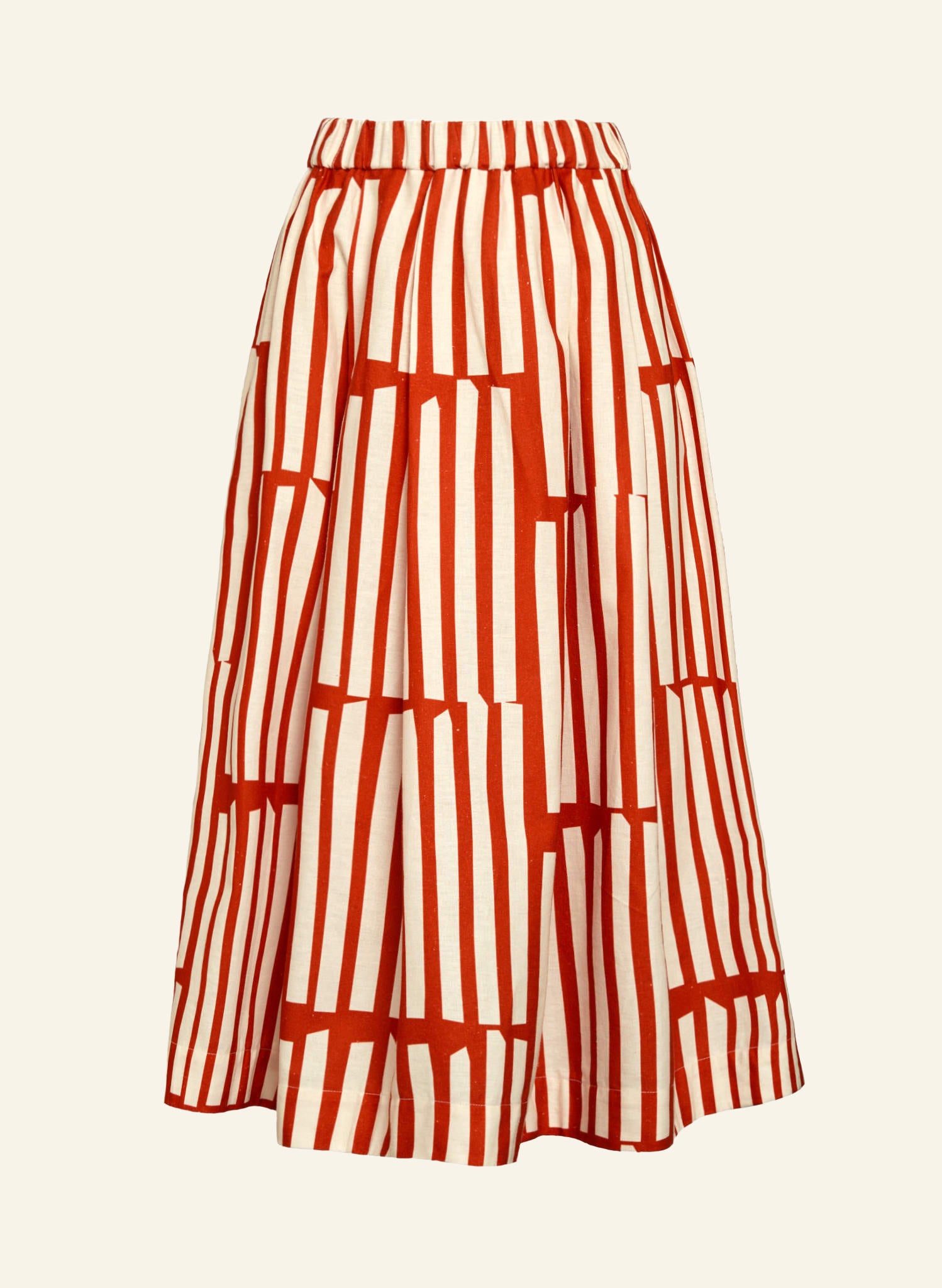 Remnant - 150cm x 99cm - Red Box Stripe - Cotton Linen Blend - Fabric