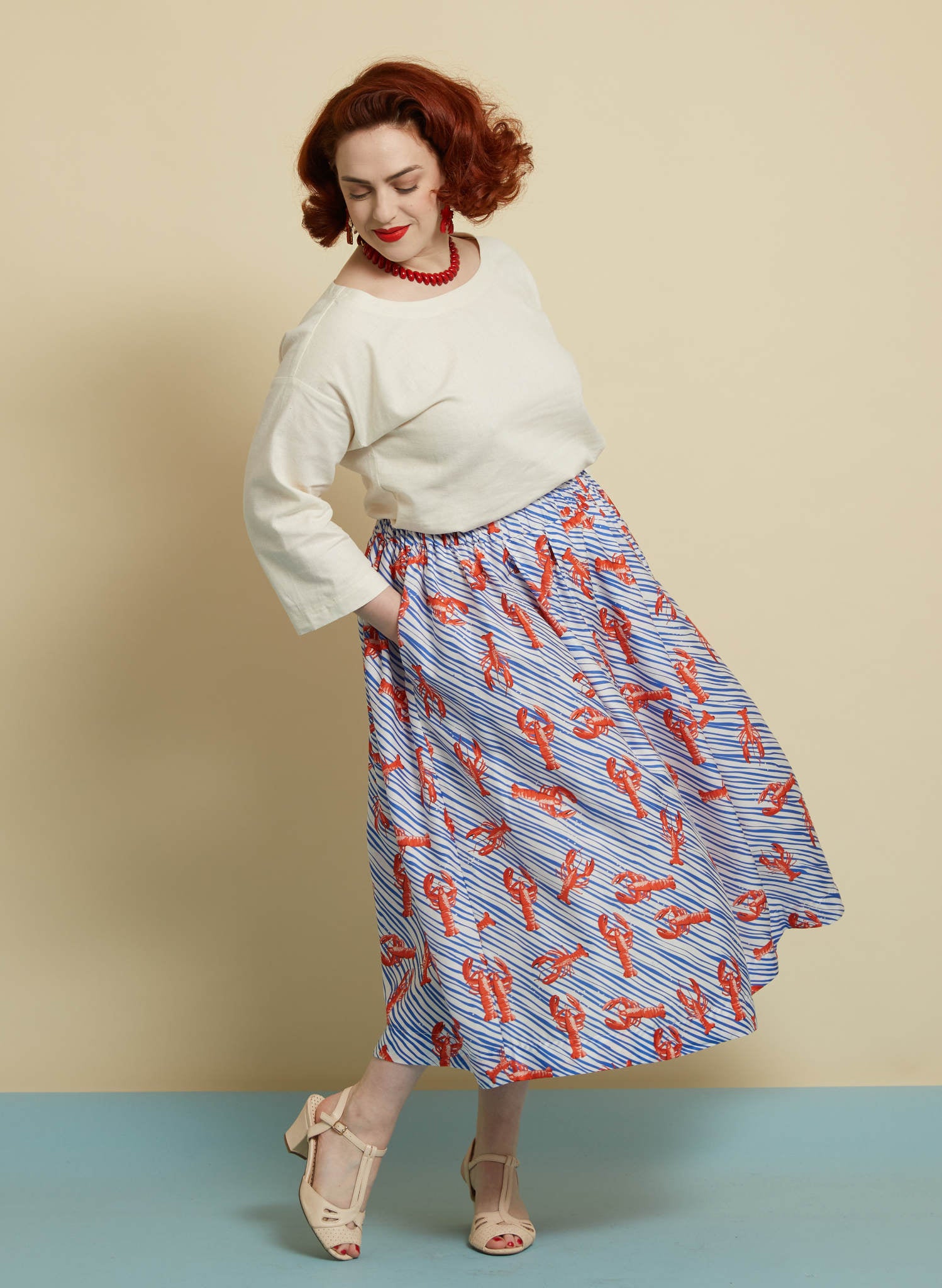 TENCEL™ Lyocell Blue Midi Lobster Skirt | Made in the UK
