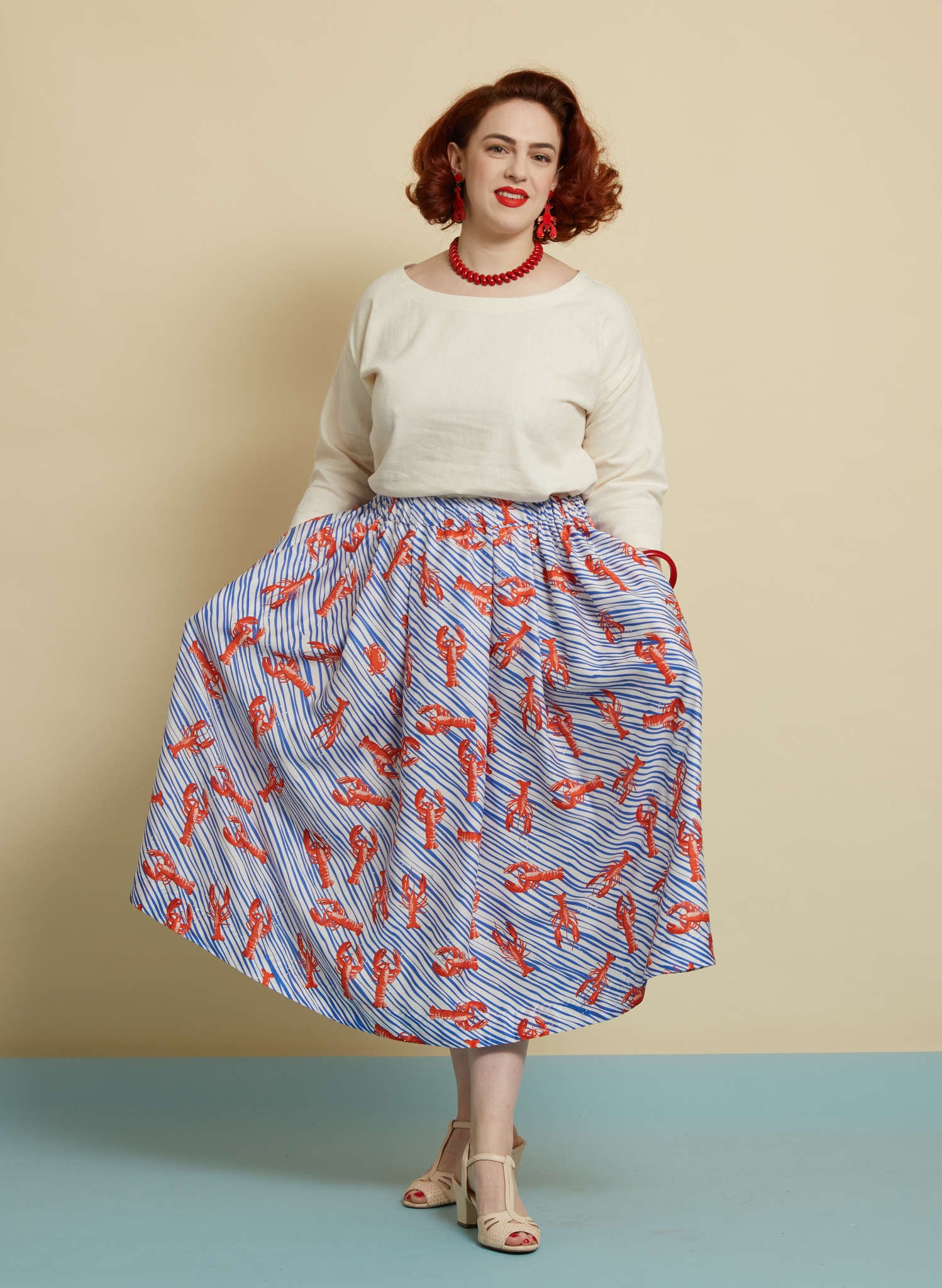 TENCEL™ Lyocell Blue Midi Lobster Skirt | Made in the UK