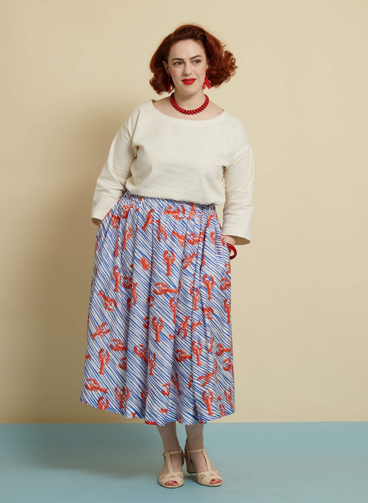 TENCEL™ Lyocell Blue Midi Lobster Skirt | Made in the UK
