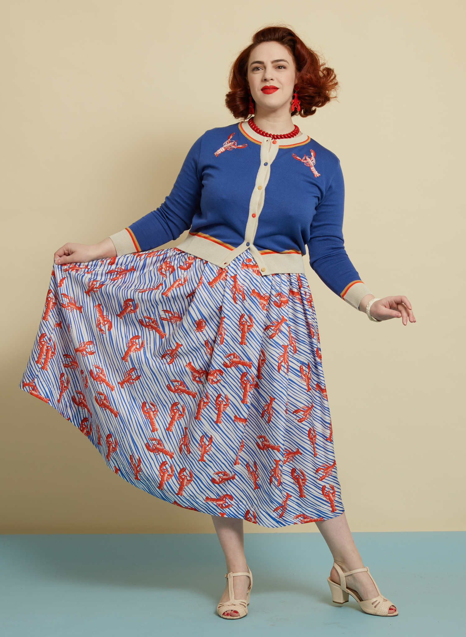 TENCEL™ Lyocell Blue Midi Lobster Skirt | Made in the UK