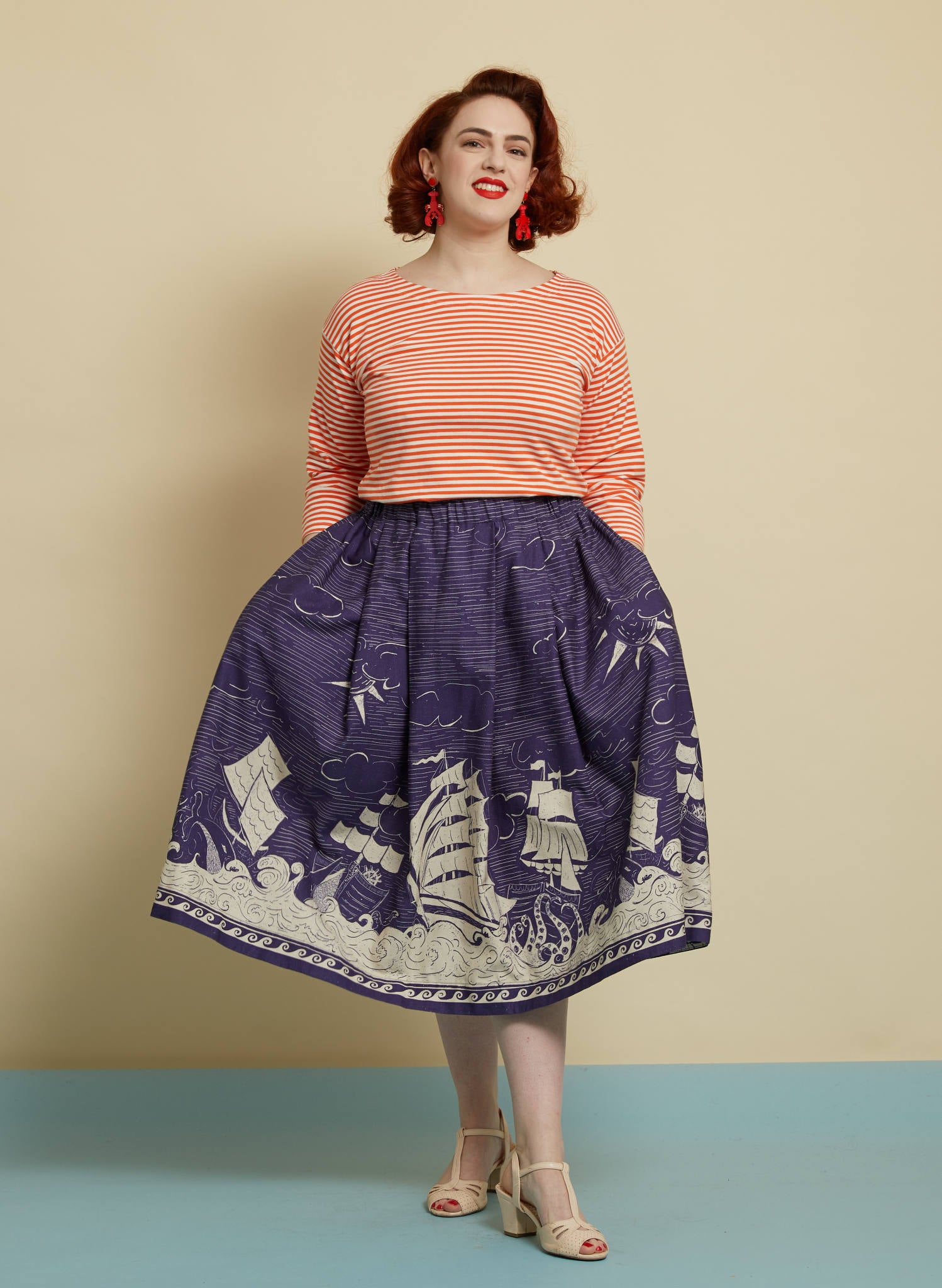 Navy Shipwreck Midi Skirt | Cotton & Linen | Made in UK