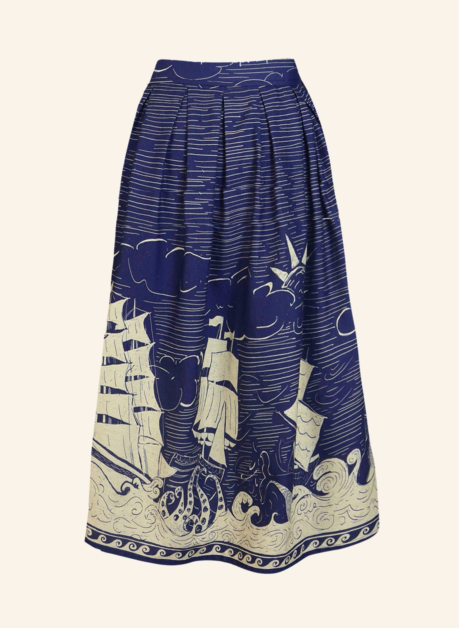 Navy Shipwreck Midi Skirt | Cotton & Linen | Made in UK