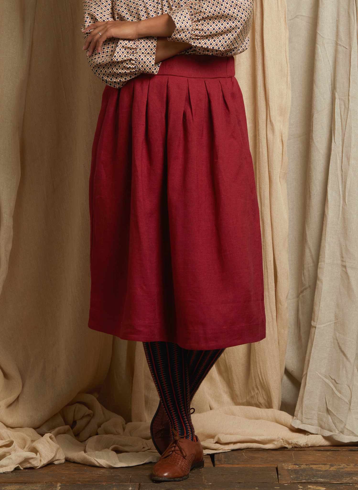Florence - Wine Linen Skirt