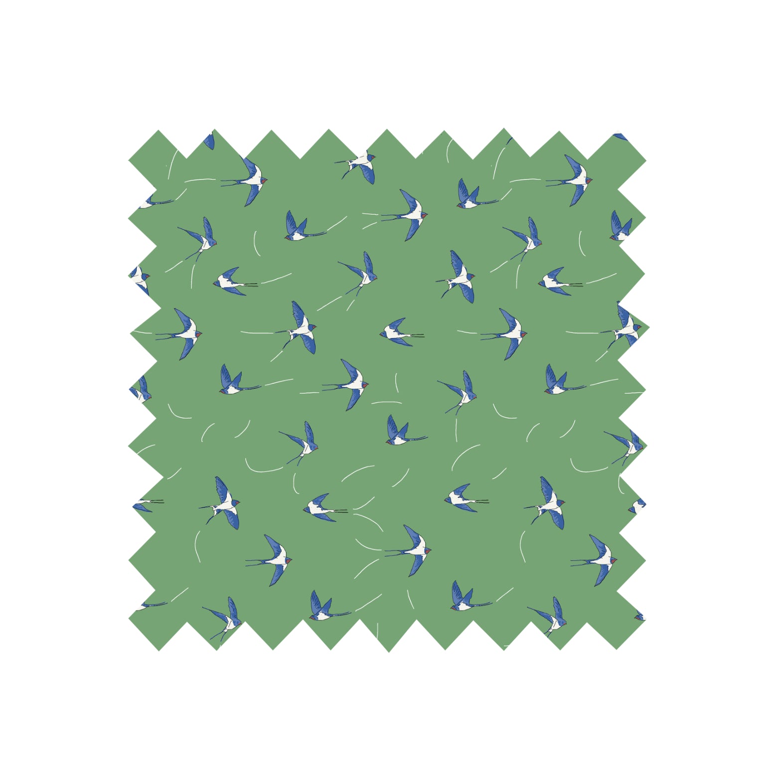 Remnant - 114x172cm - Green Swallows - Cotton Sateen
